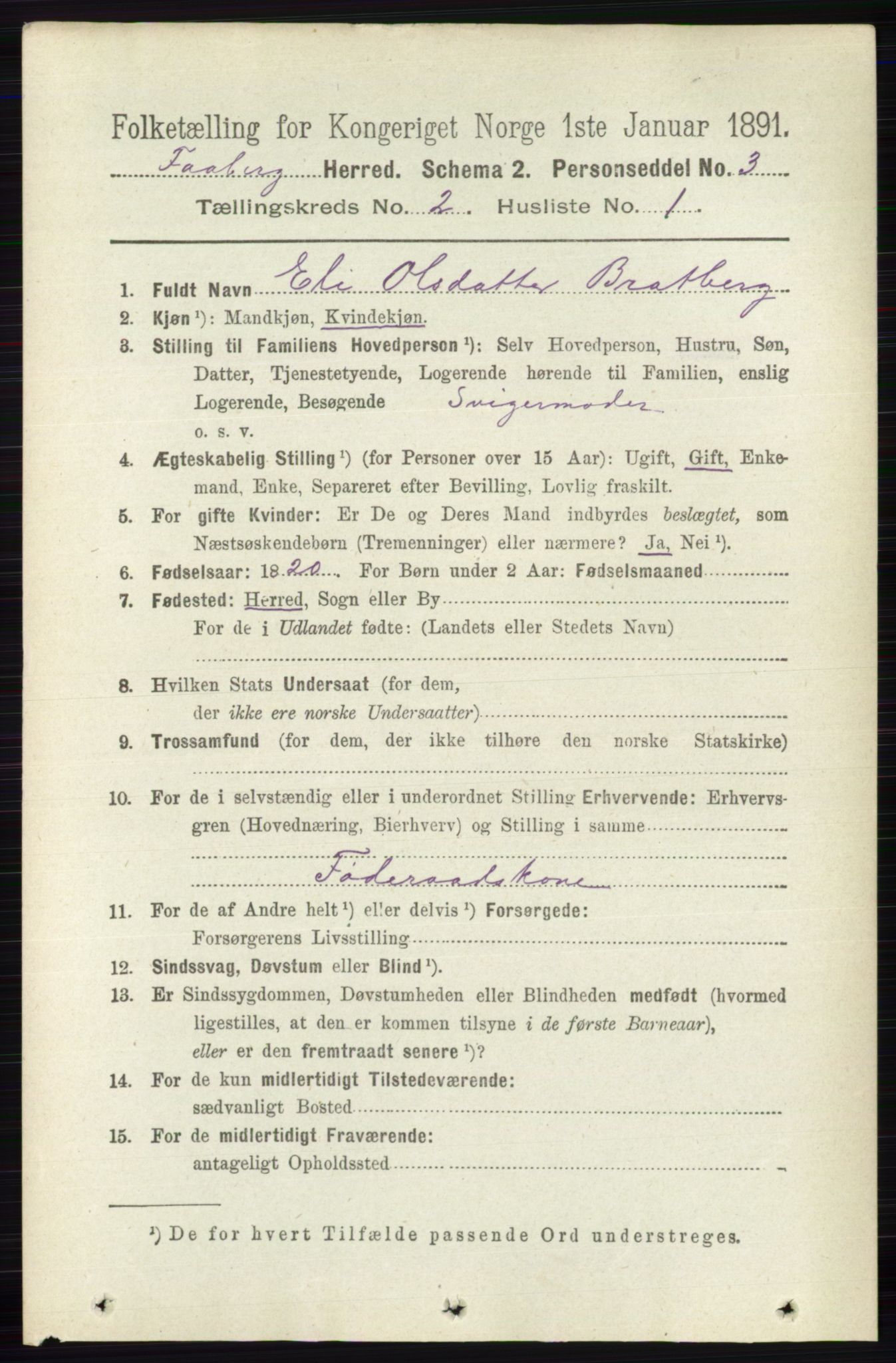 RA, 1891 census for 0524 Fåberg, 1891, p. 599