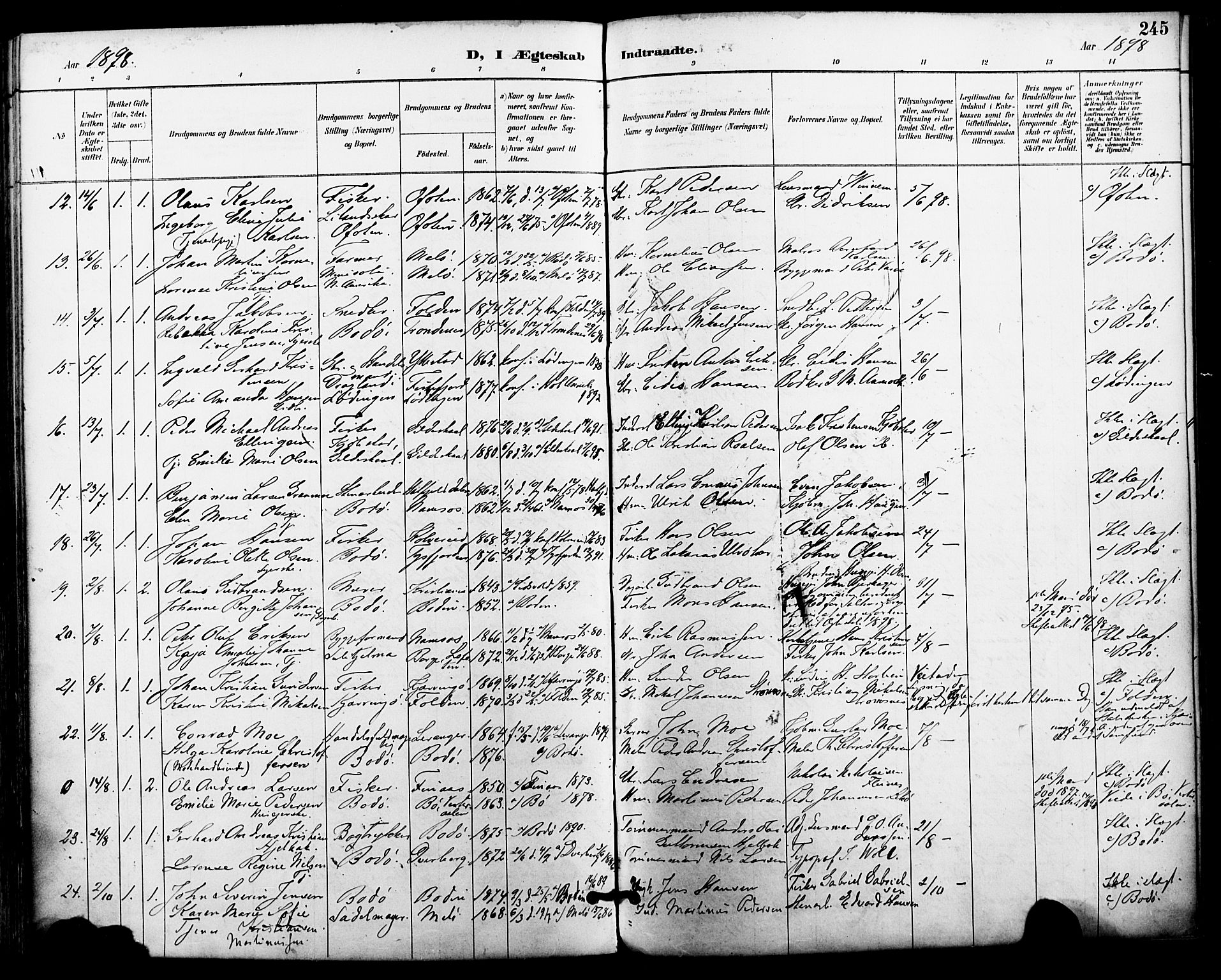 Ministerialprotokoller, klokkerbøker og fødselsregistre - Nordland, AV/SAT-A-1459/801/L0010: Parish register (official) no. 801A10, 1888-1899, p. 245