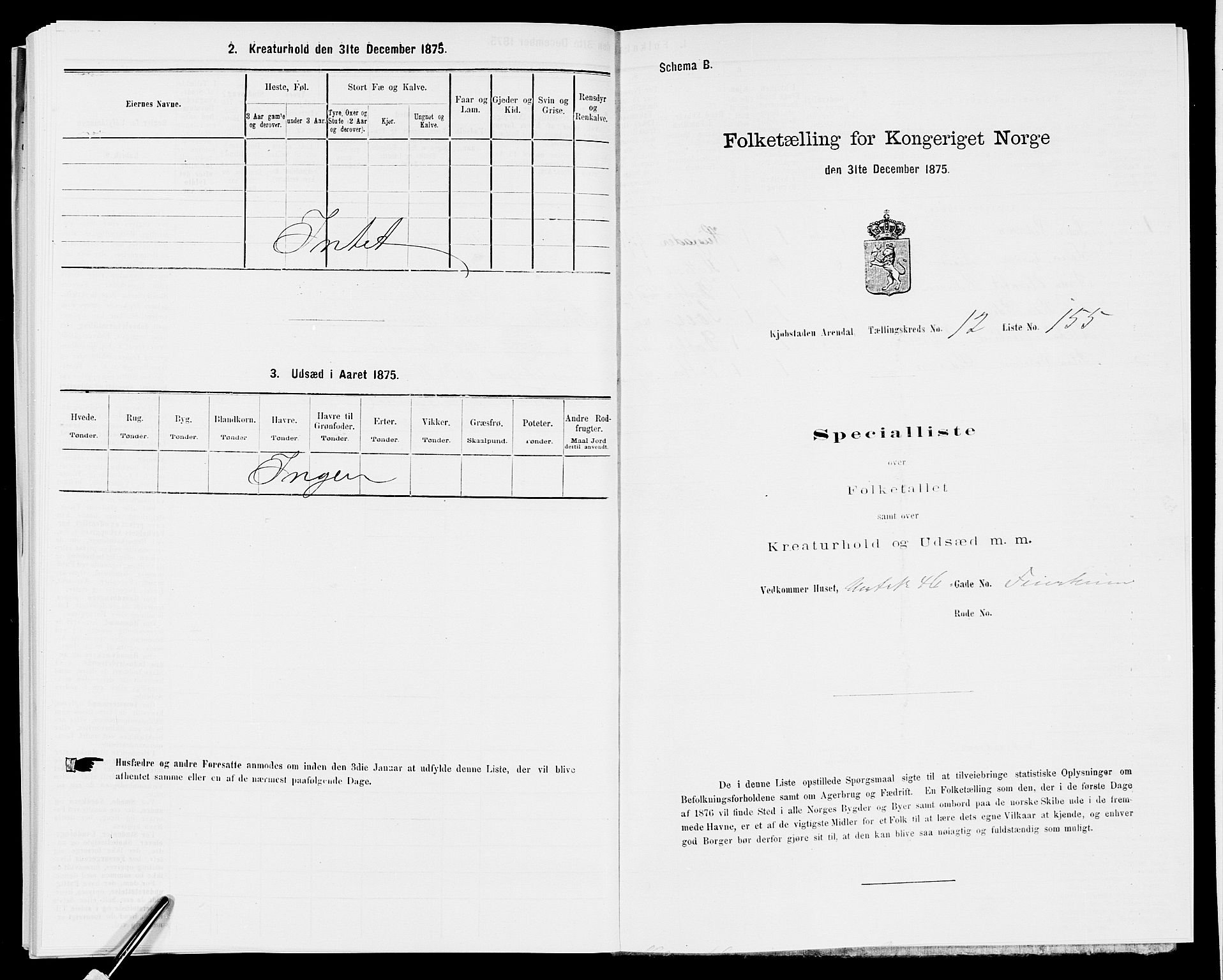 SAK, 1875 census for 0903P Arendal, 1875, p. 366