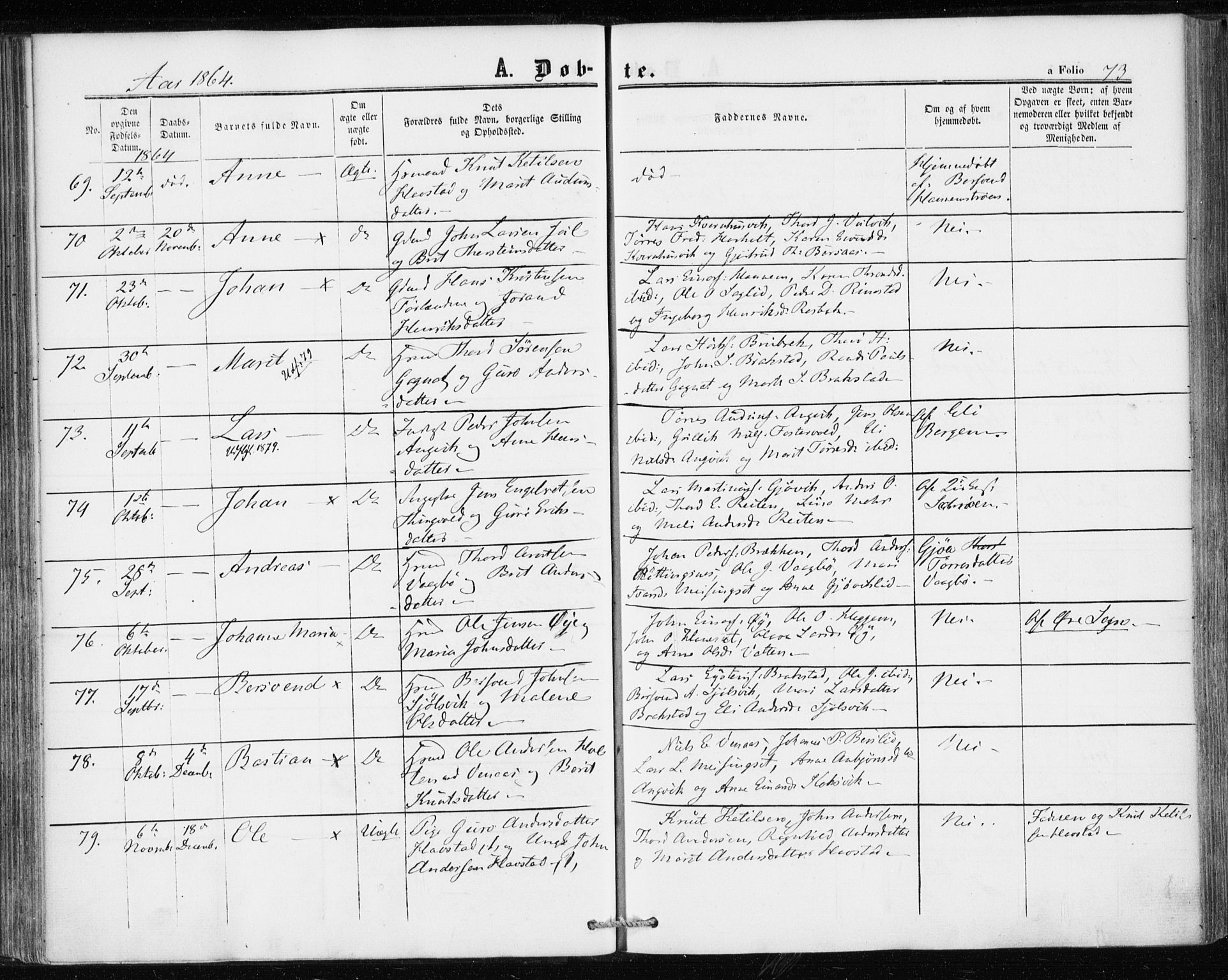 Ministerialprotokoller, klokkerbøker og fødselsregistre - Møre og Romsdal, AV/SAT-A-1454/586/L0985: Parish register (official) no. 586A11, 1857-1866, p. 73