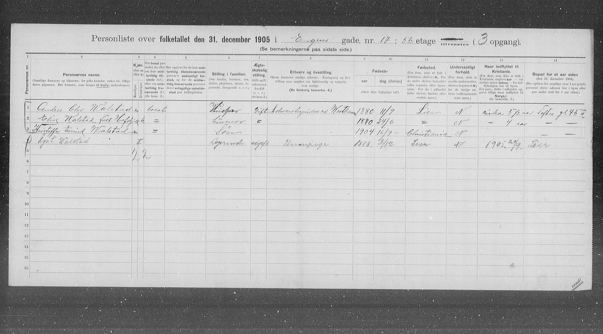 OBA, Municipal Census 1905 for Kristiania, 1905, p. 11093