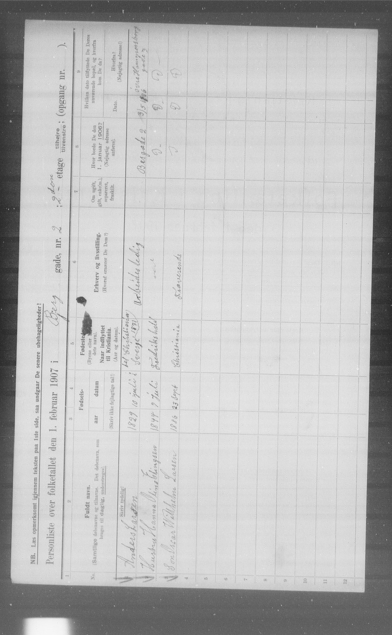 OBA, Municipal Census 1907 for Kristiania, 1907, p. 2187