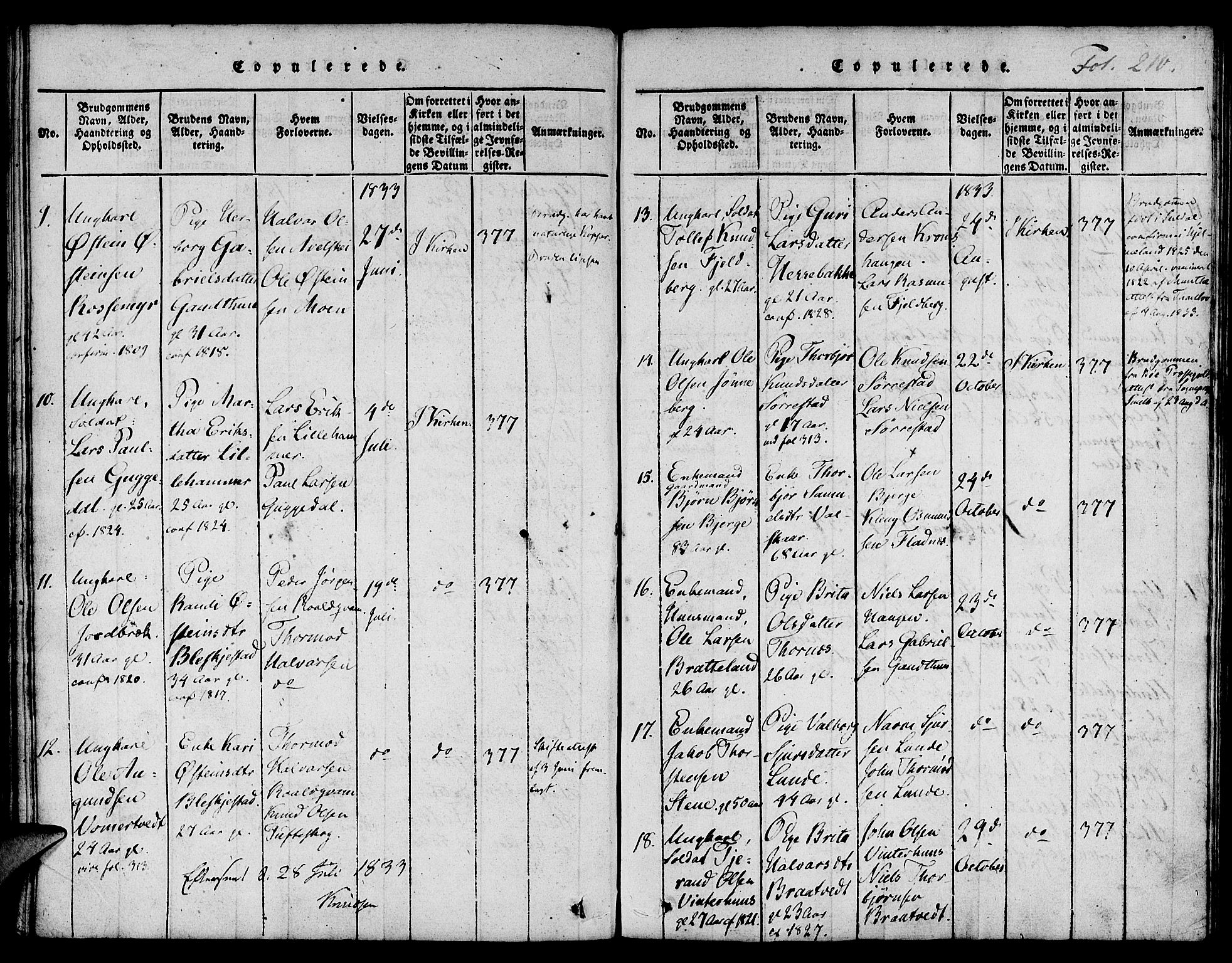 Suldal sokneprestkontor, AV/SAST-A-101845/01/IV/L0006: Parish register (official) no. A 6, 1816-1836, p. 210