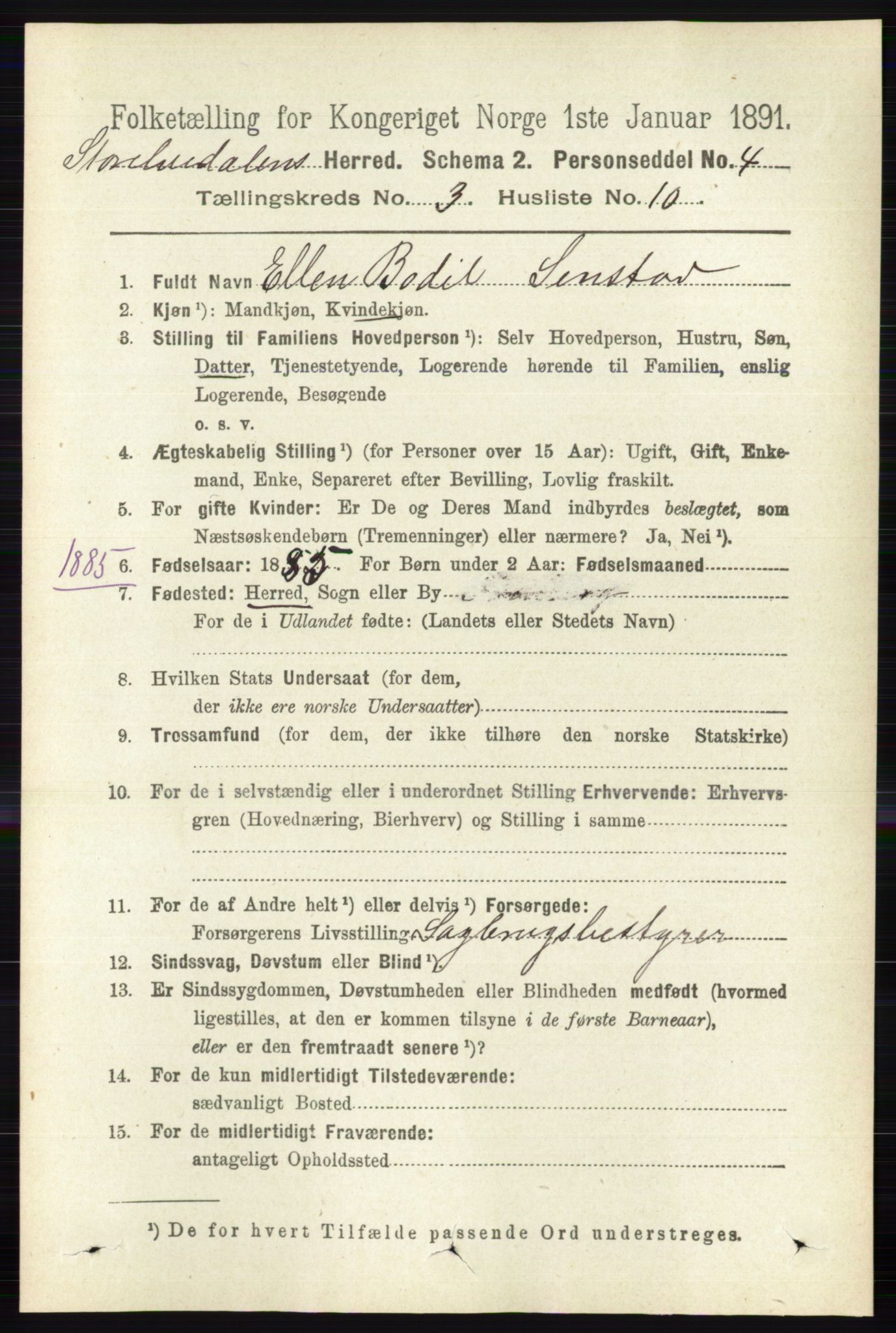 RA, 1891 census for 0430 Stor-Elvdal, 1891, p. 910