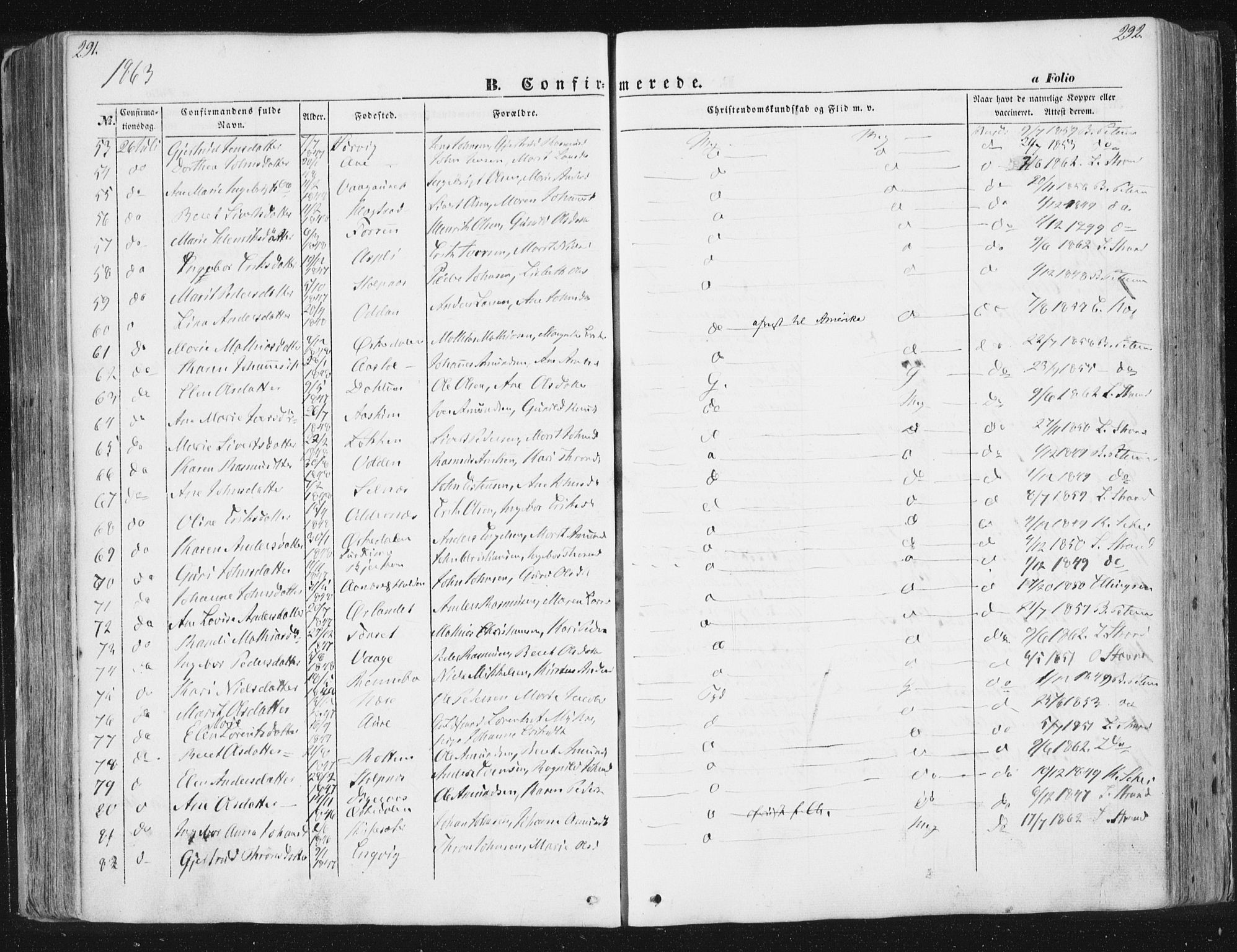 Ministerialprotokoller, klokkerbøker og fødselsregistre - Sør-Trøndelag, AV/SAT-A-1456/630/L0494: Parish register (official) no. 630A07, 1852-1868, p. 291-292