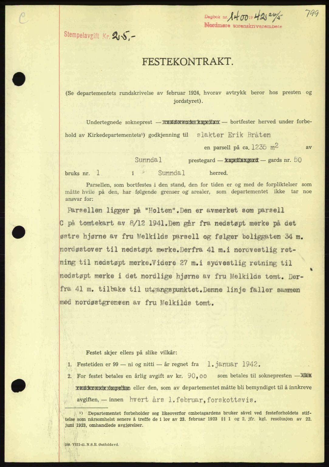 Nordmøre sorenskriveri, AV/SAT-A-4132/1/2/2Ca: Mortgage book no. A92, 1942-1942, Diary no: : 1400/1942