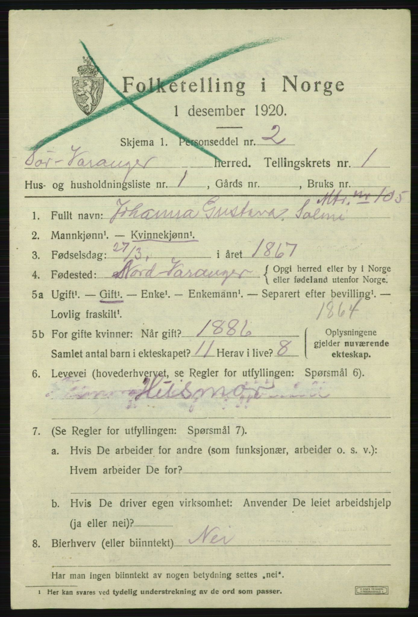 SATØ, 1920 census for Sør-Varanger, 1920, p. 1396