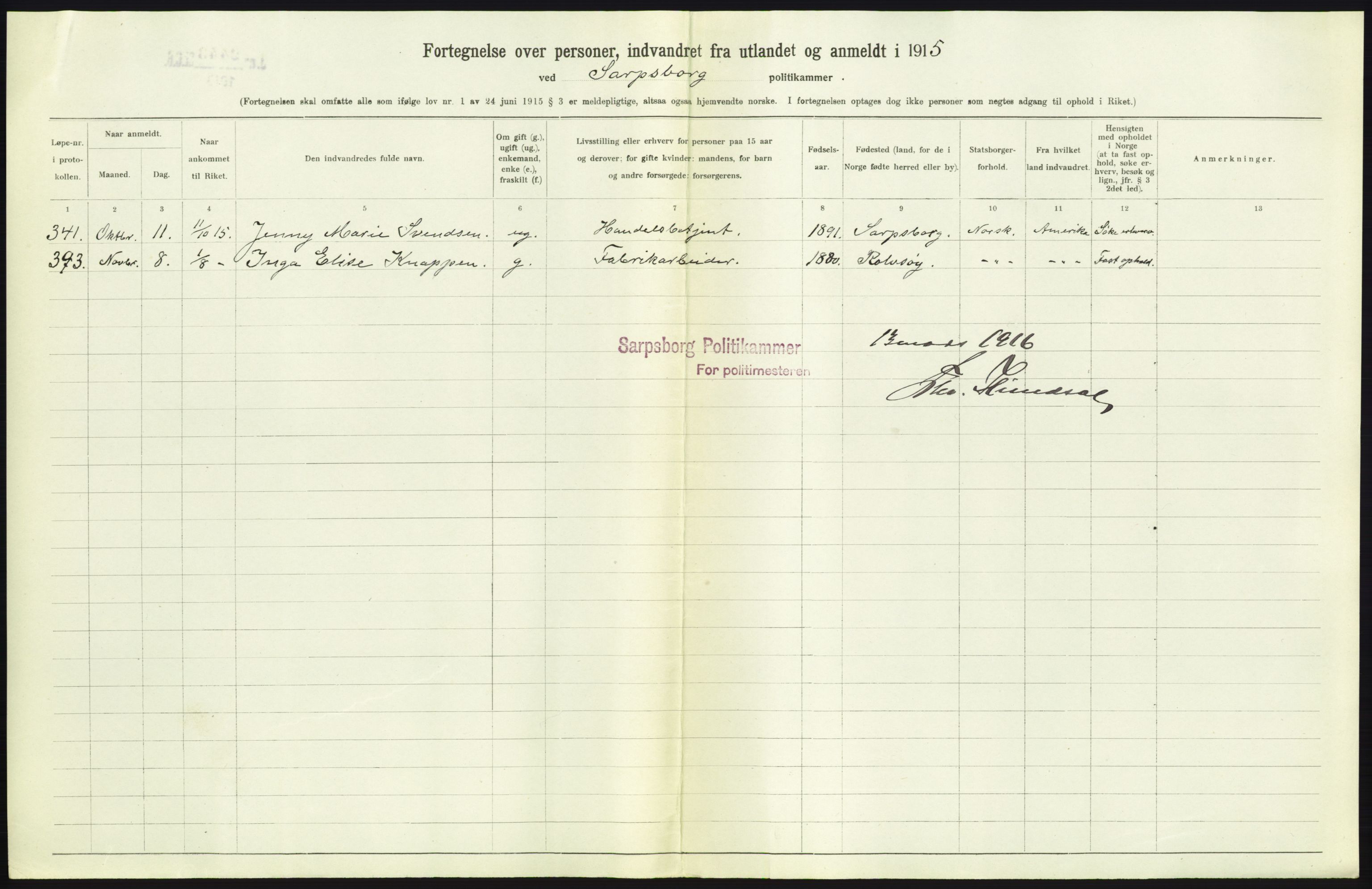 Statistisk sentralbyrå, Sosioøkonomiske emner, Folketellinger, boliger og boforhold, AV/RA-S-2231/F/Fa/L0001: Innvandring. Navn/fylkesvis, 1915, p. 143