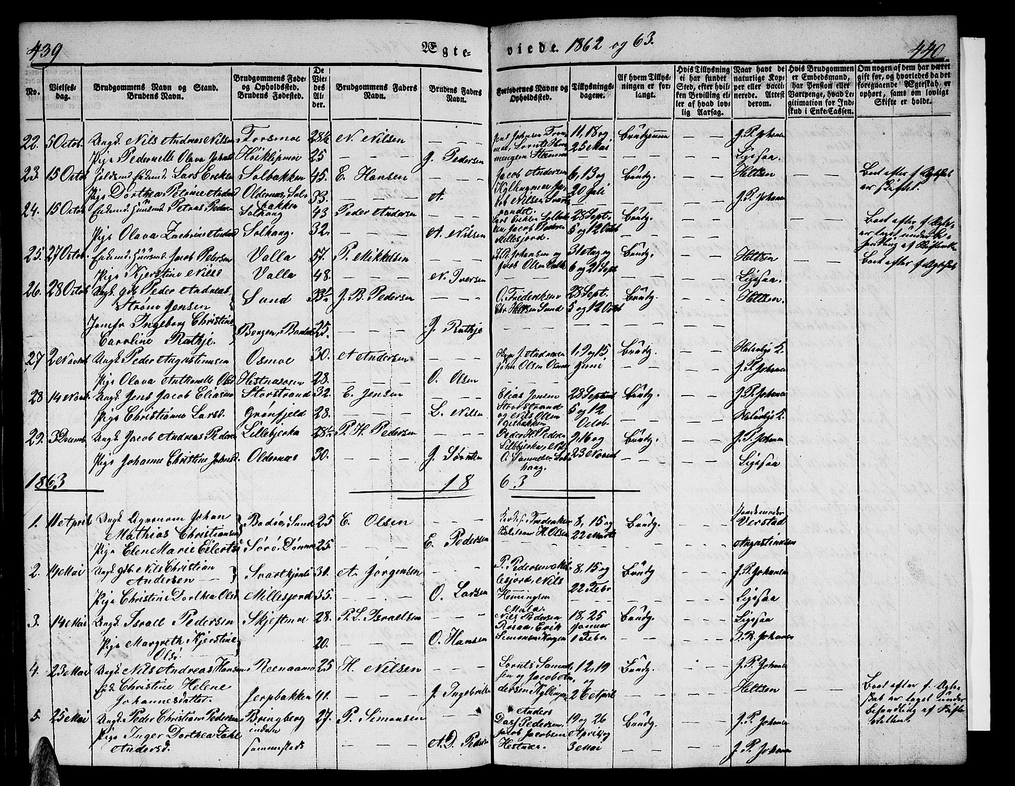 Ministerialprotokoller, klokkerbøker og fødselsregistre - Nordland, AV/SAT-A-1459/825/L0364: Parish register (copy) no. 825C01, 1841-1863, p. 439-440