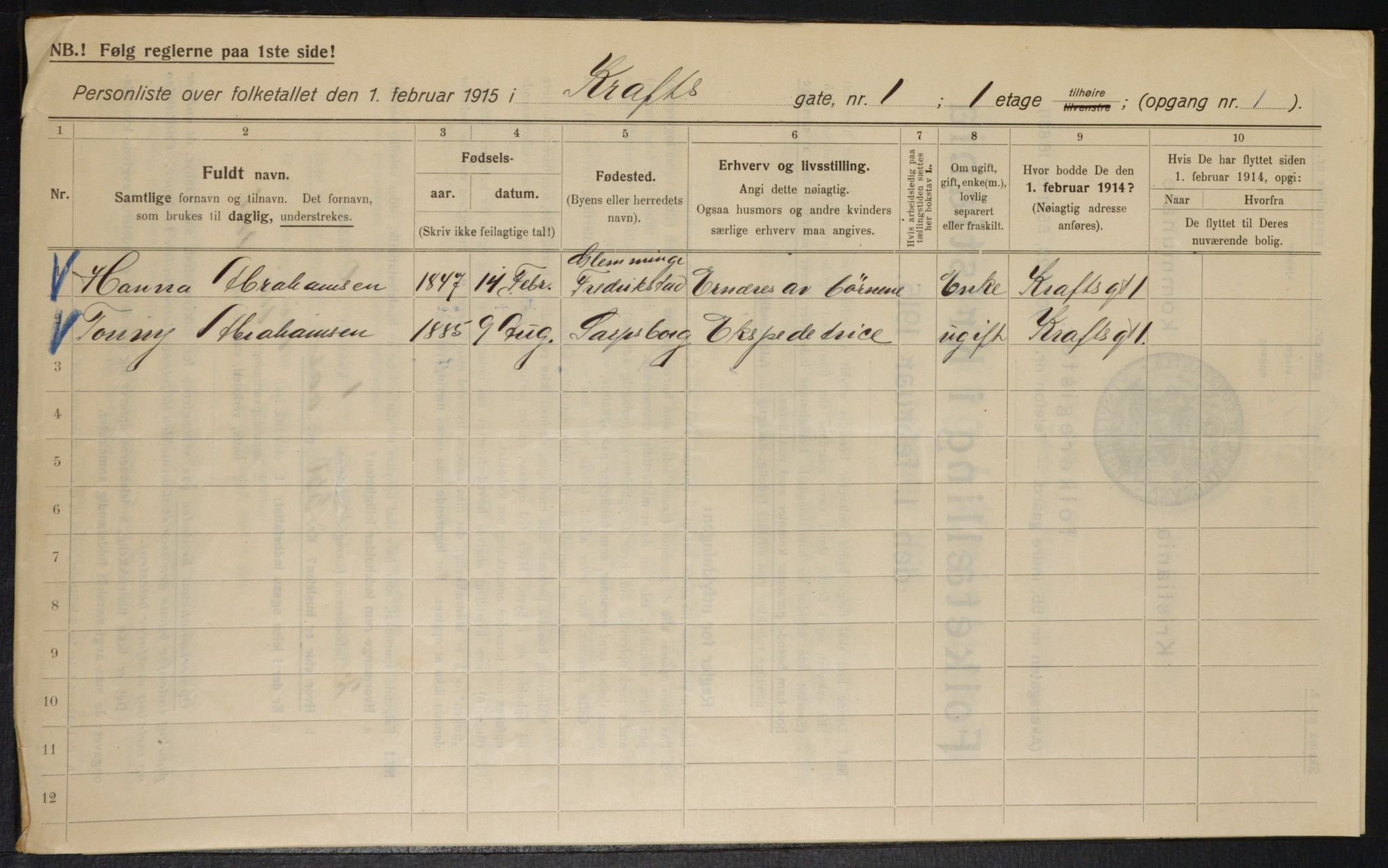 OBA, Municipal Census 1915 for Kristiania, 1915, p. 53433