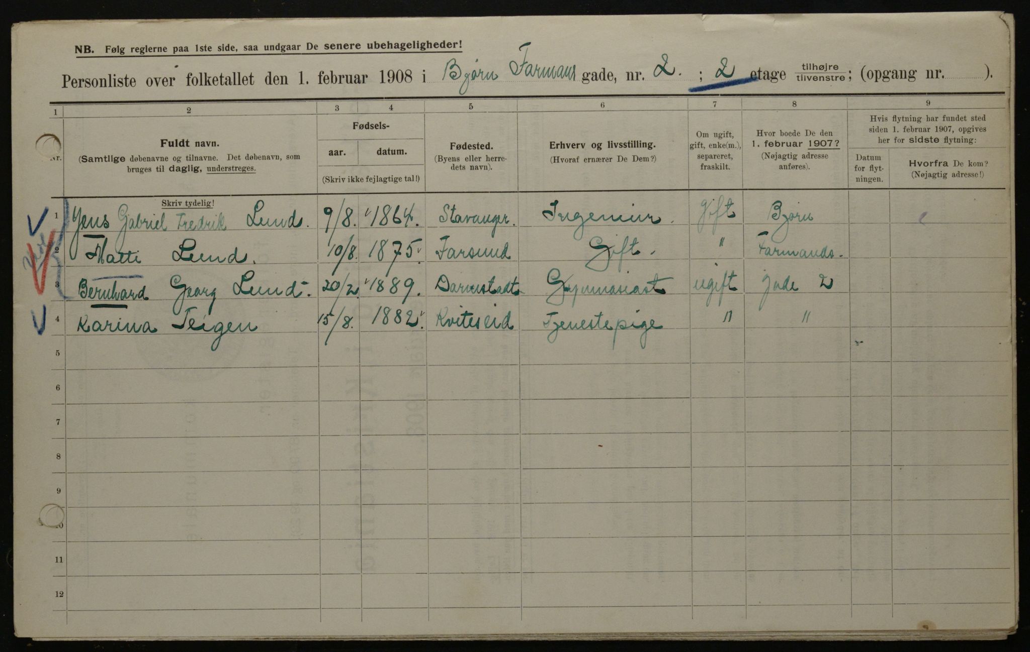 OBA, Municipal Census 1908 for Kristiania, 1908, p. 6433