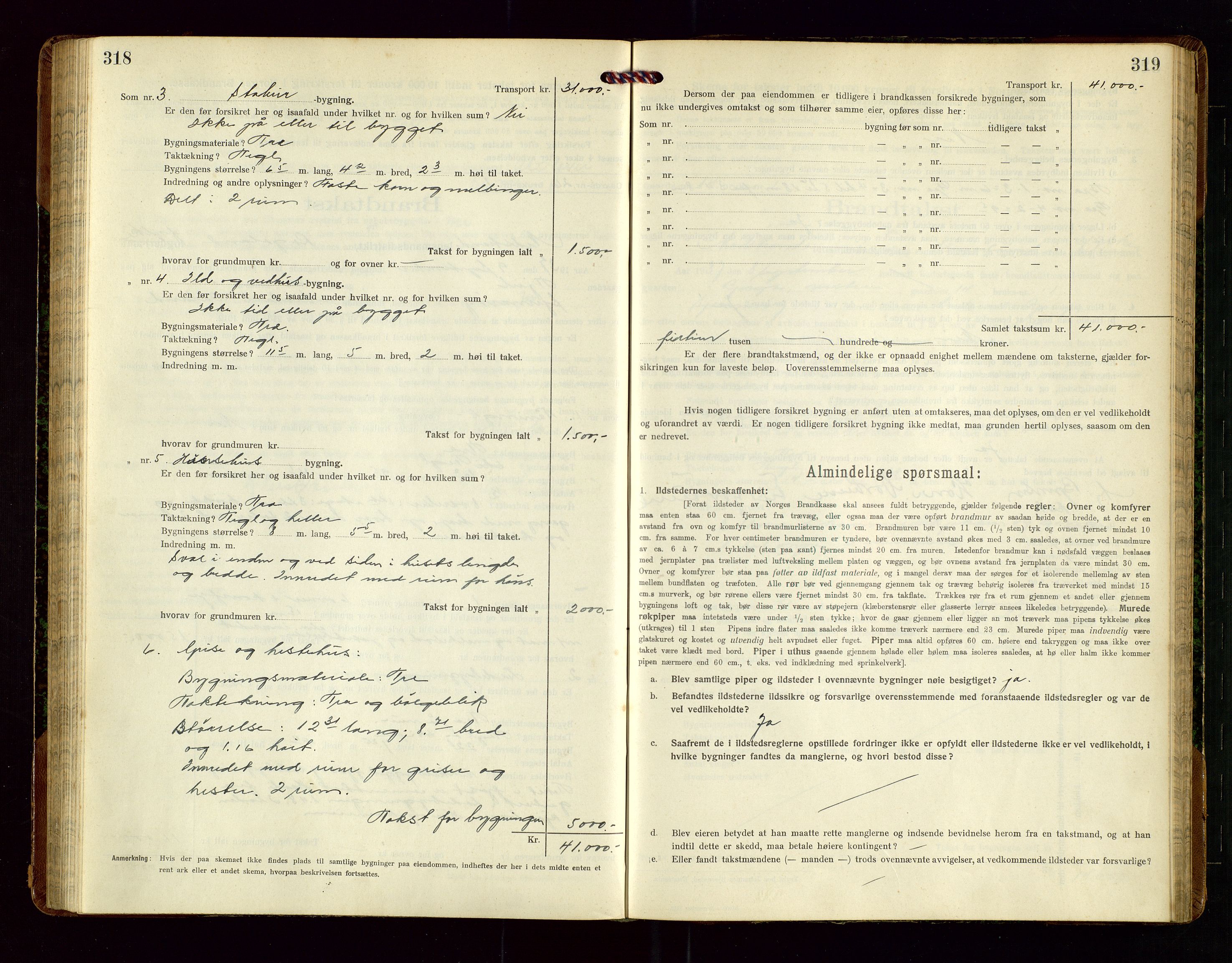 Nedstrand lensmannskontor, SAST/A-100236/Gob/L0002: "Brandtakstprotokol for Nerstrand lensmandsdistrikt Rogaland Fylke", 1916-1949, p. 318-319