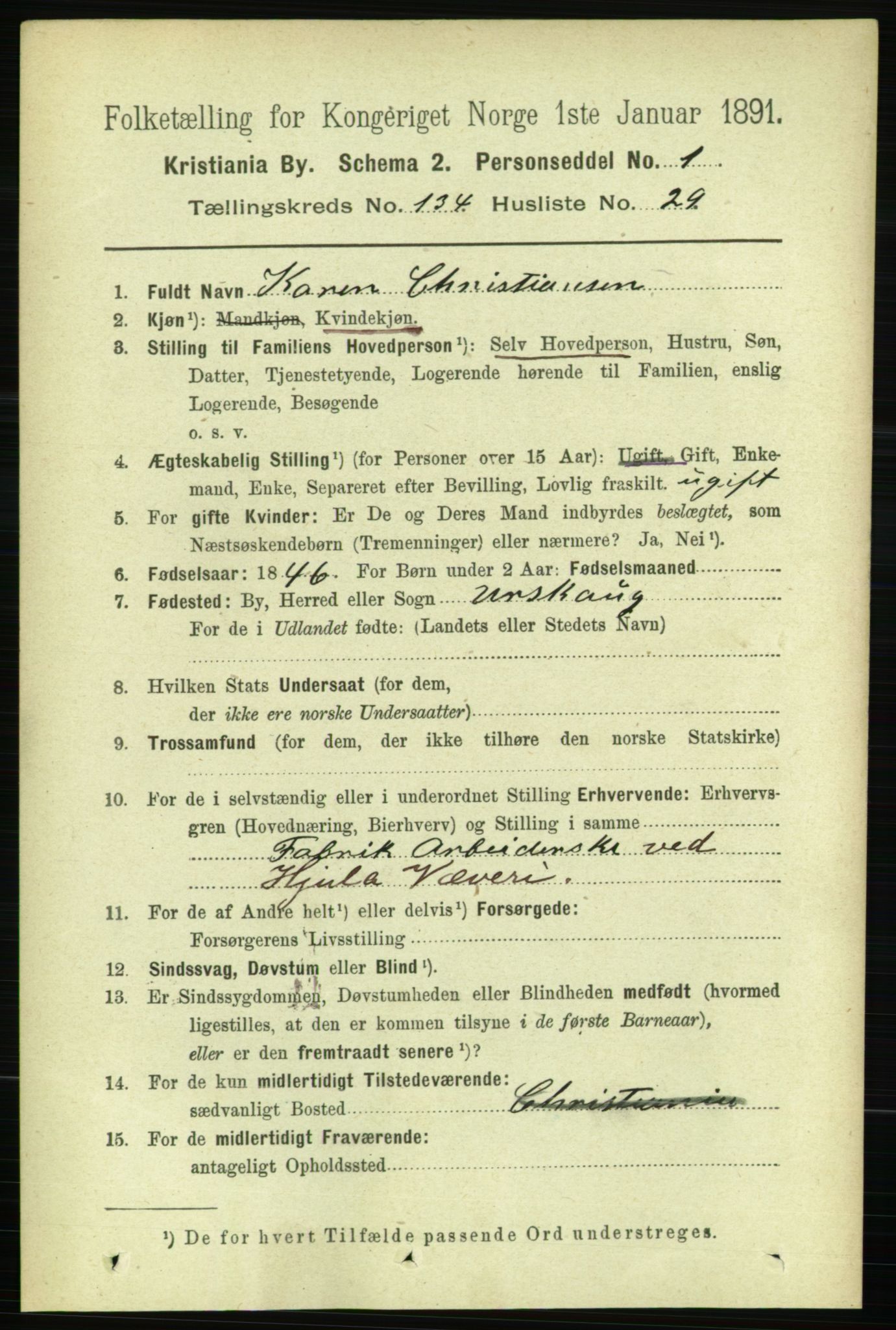 RA, 1891 census for 0301 Kristiania, 1891, p. 74054