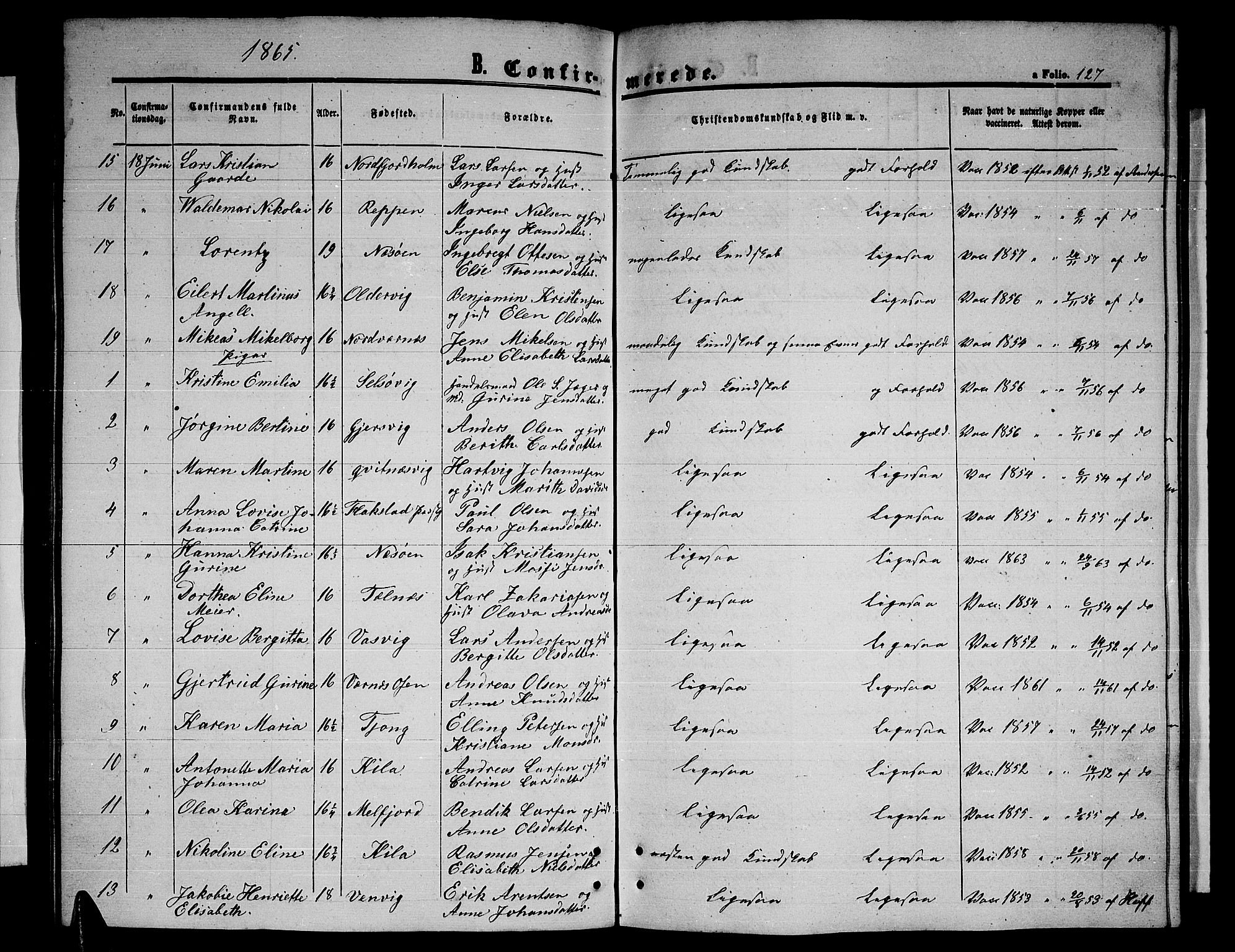 Ministerialprotokoller, klokkerbøker og fødselsregistre - Nordland, SAT/A-1459/841/L0619: Parish register (copy) no. 841C03, 1856-1876, p. 127