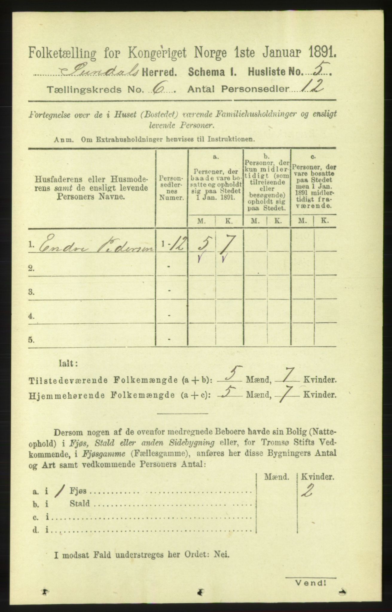 RA, 1891 census for 1563 Sunndal, 1891, p. 1555