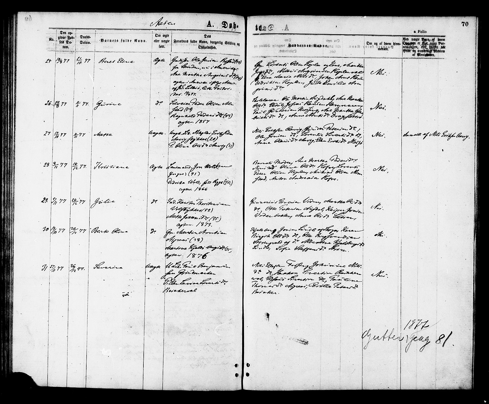Ministerialprotokoller, klokkerbøker og fødselsregistre - Nord-Trøndelag, SAT/A-1458/713/L0118: Parish register (official) no. 713A08 /2, 1875-1877, p. 70