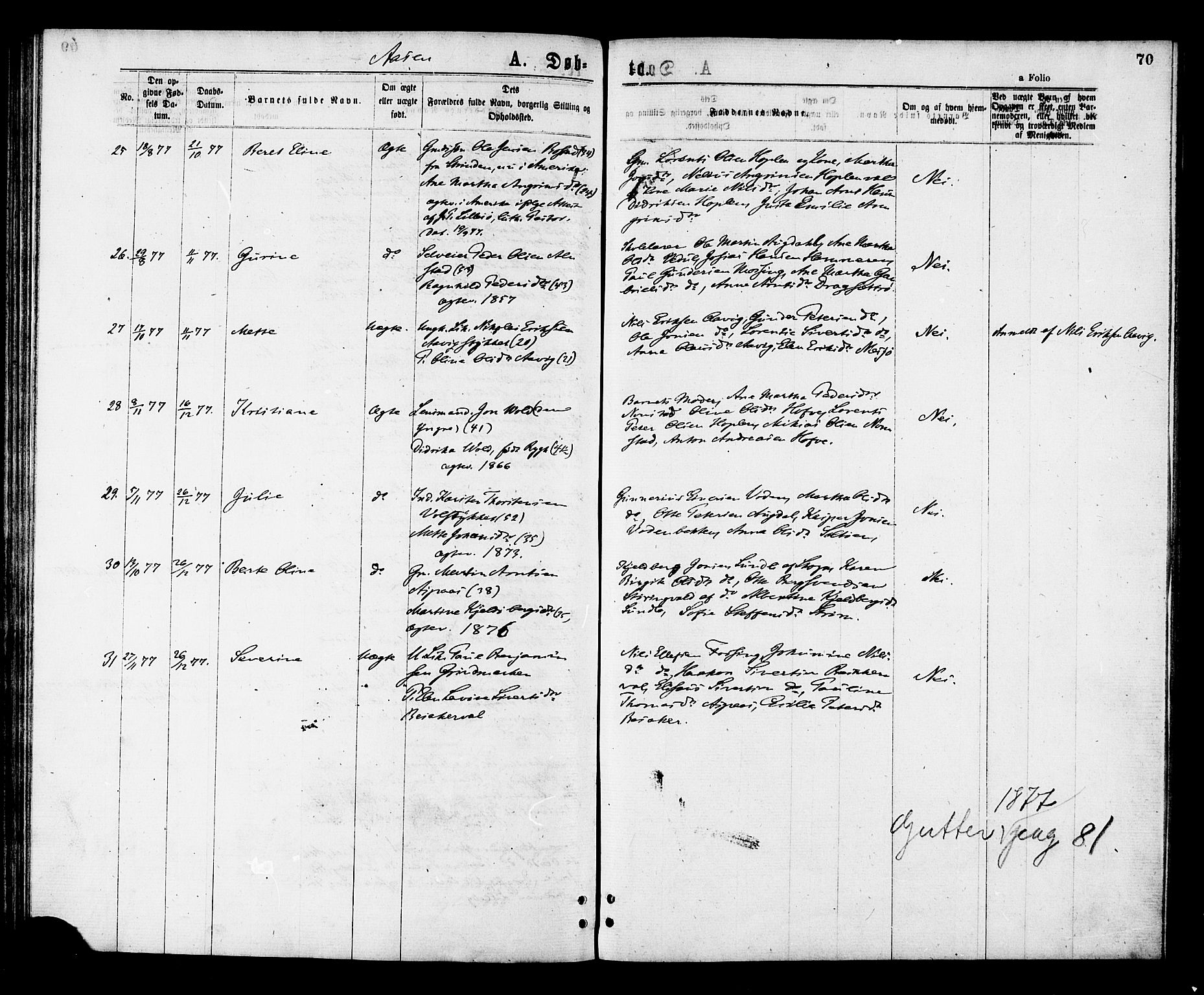 Ministerialprotokoller, klokkerbøker og fødselsregistre - Nord-Trøndelag, AV/SAT-A-1458/713/L0118: Parish register (official) no. 713A08 /2, 1875-1877, p. 70