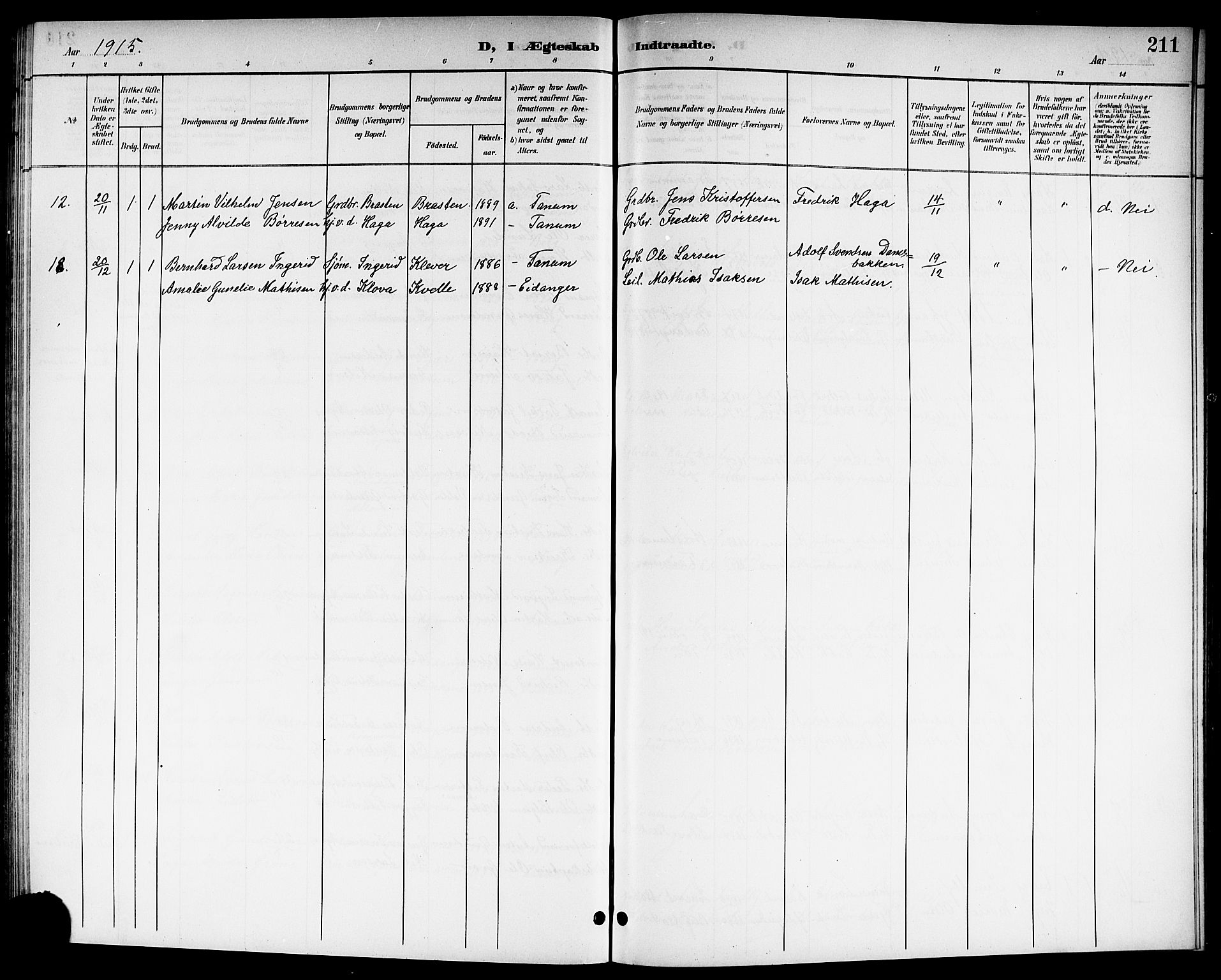 Brunlanes kirkebøker, SAKO/A-342/G/Ga/L0004: Parish register (copy) no. I 4, 1898-1921, p. 211