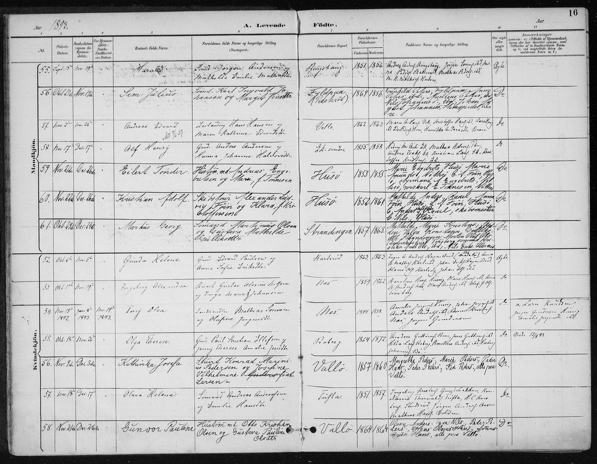 Sem kirkebøker, AV/SAKO-A-5/F/Fb/L0005: Parish register (official) no. II 5, 1892-1904, p. 16