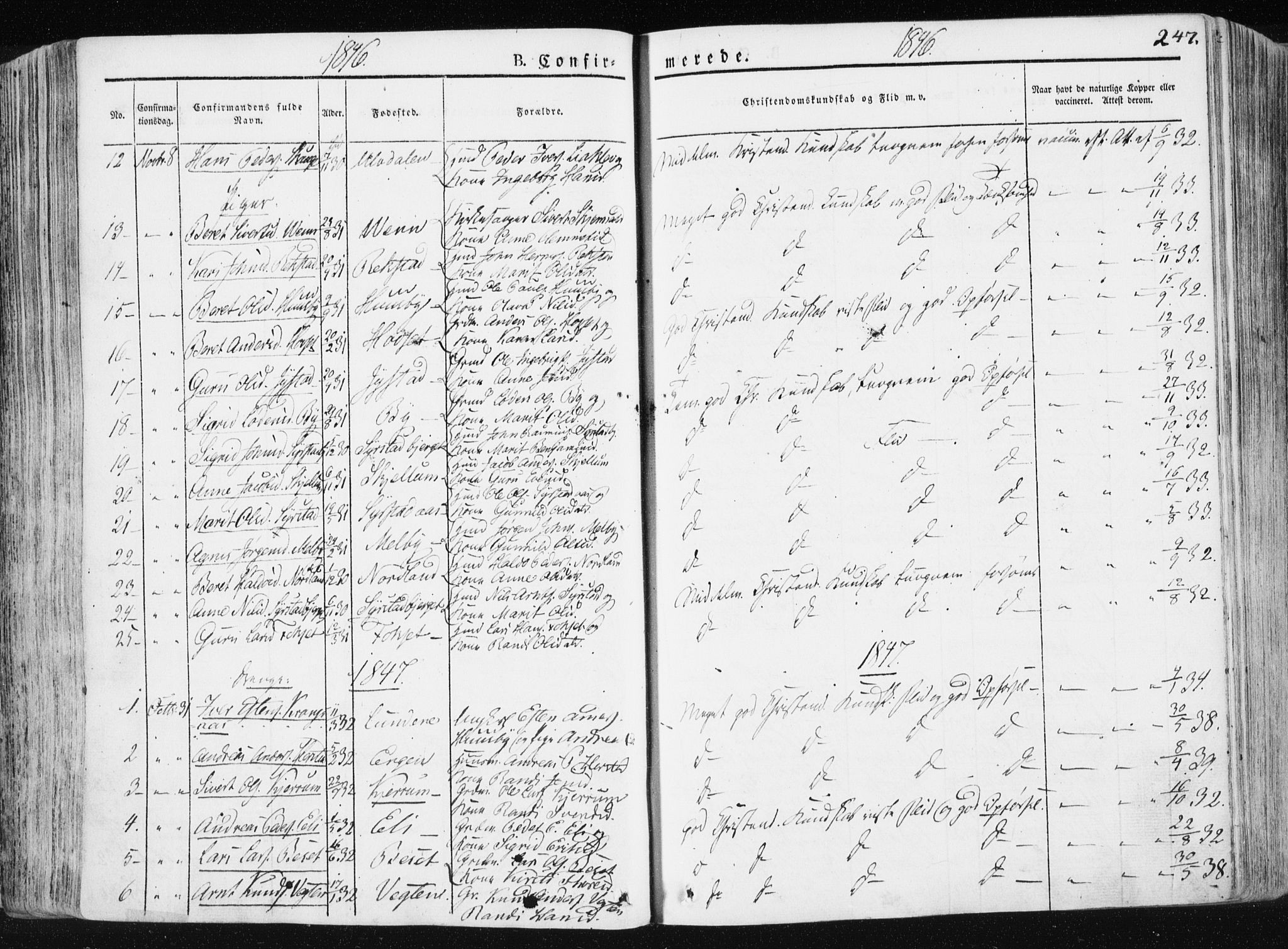Ministerialprotokoller, klokkerbøker og fødselsregistre - Sør-Trøndelag, SAT/A-1456/665/L0771: Parish register (official) no. 665A06, 1830-1856, p. 247
