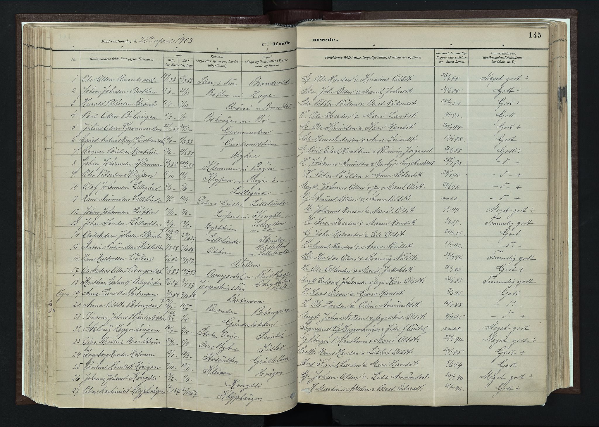 Nord-Fron prestekontor, SAH/PREST-080/H/Ha/Haa/L0004: Parish register (official) no. 4, 1884-1914, p. 145