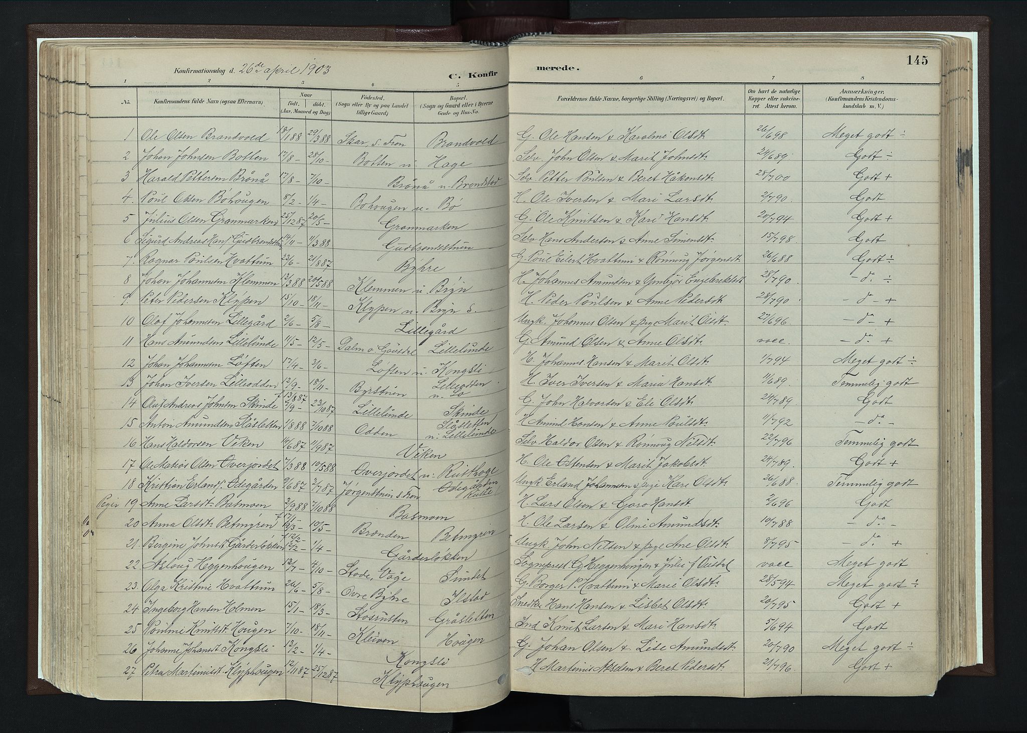 Nord-Fron prestekontor, AV/SAH-PREST-080/H/Ha/Haa/L0004: Parish register (official) no. 4, 1884-1914, p. 145