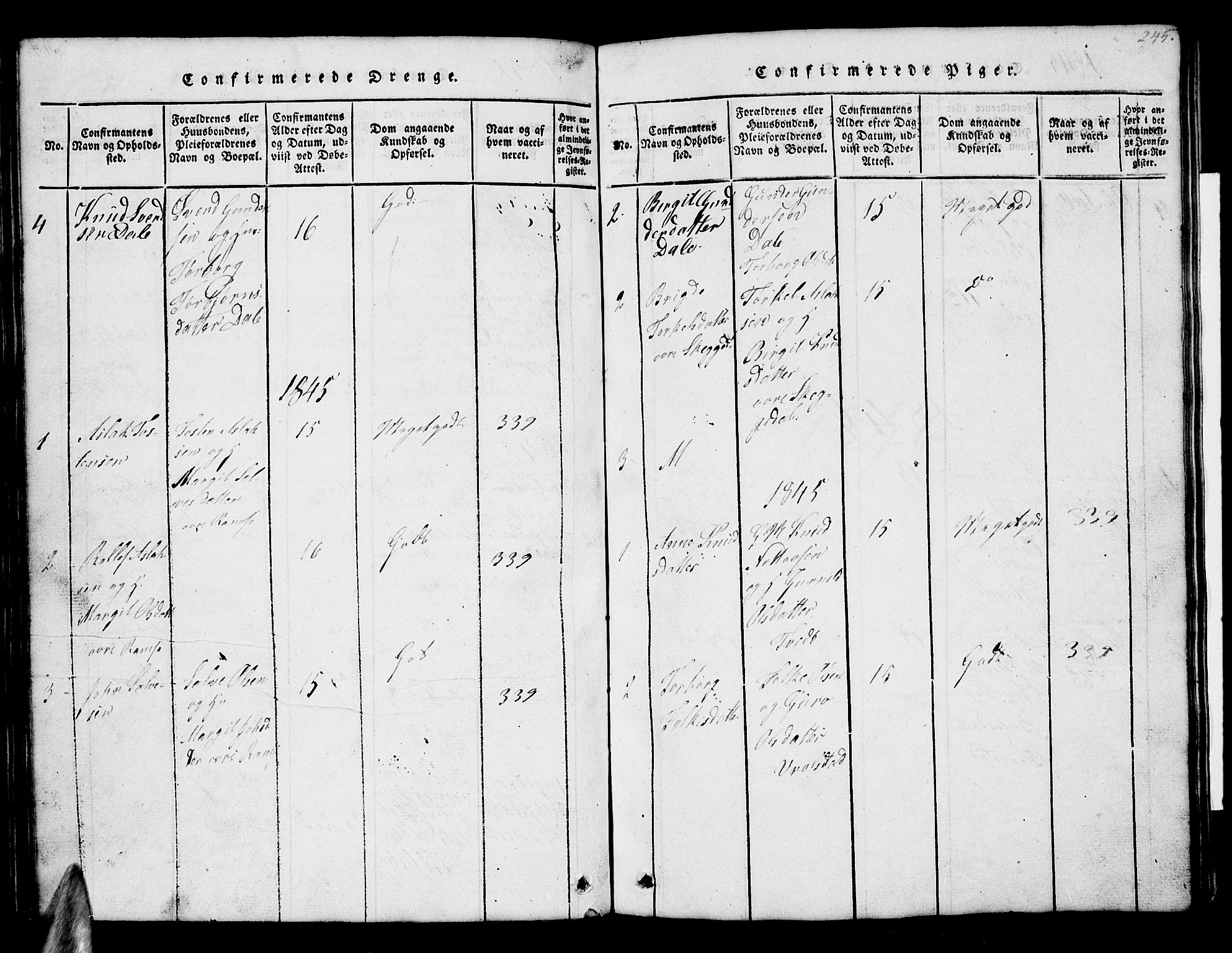 Åmli sokneprestkontor, AV/SAK-1111-0050/F/Fb/Fbb/L0001: Parish register (copy) no. B 1, 1816-1889, p. 245