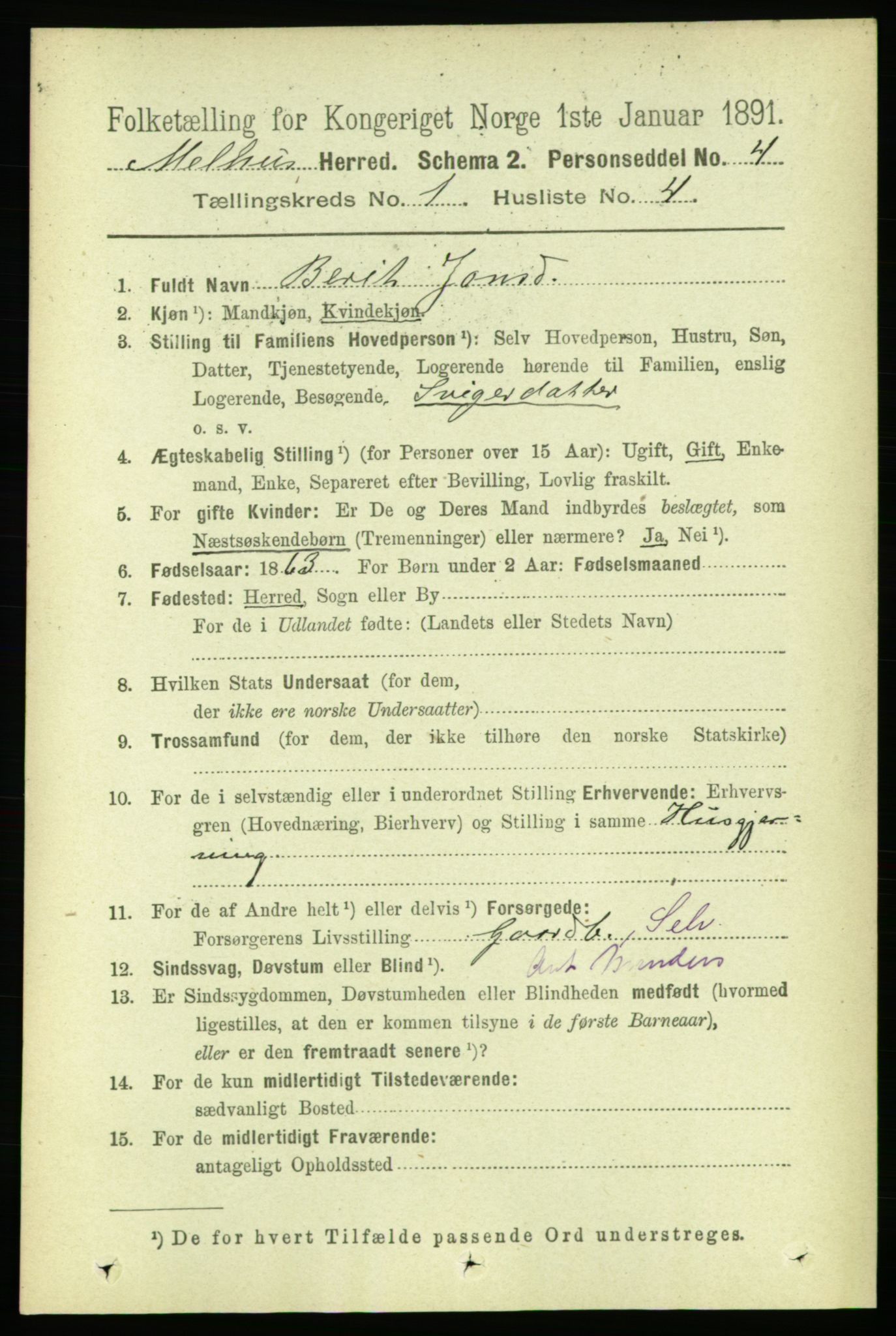 RA, 1891 census for 1653 Melhus, 1891, p. 132