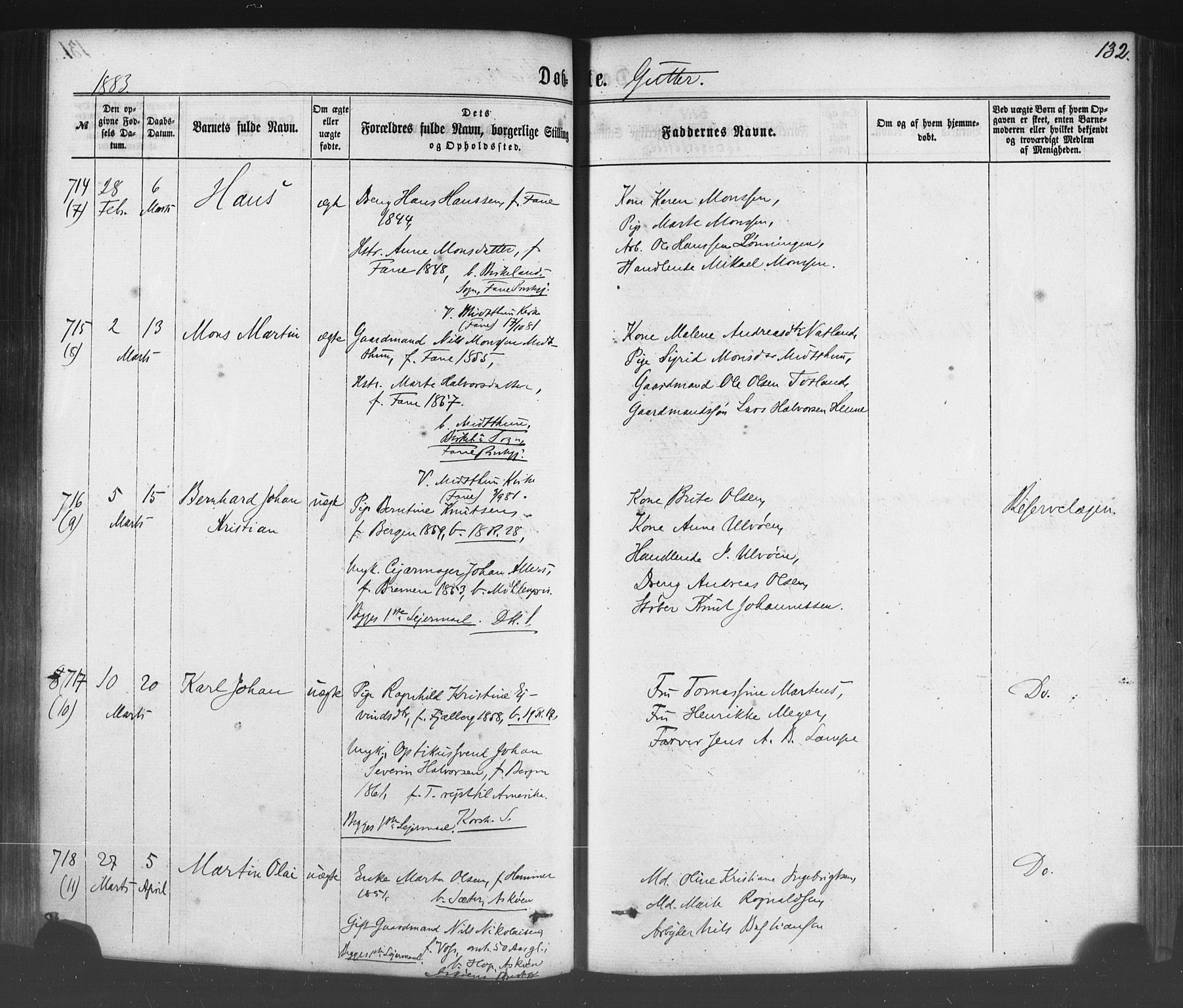Fødselsstiftelsens sokneprestembete*, SAB/-: Parish register (official) no. A 1, 1863-1883, p. 132