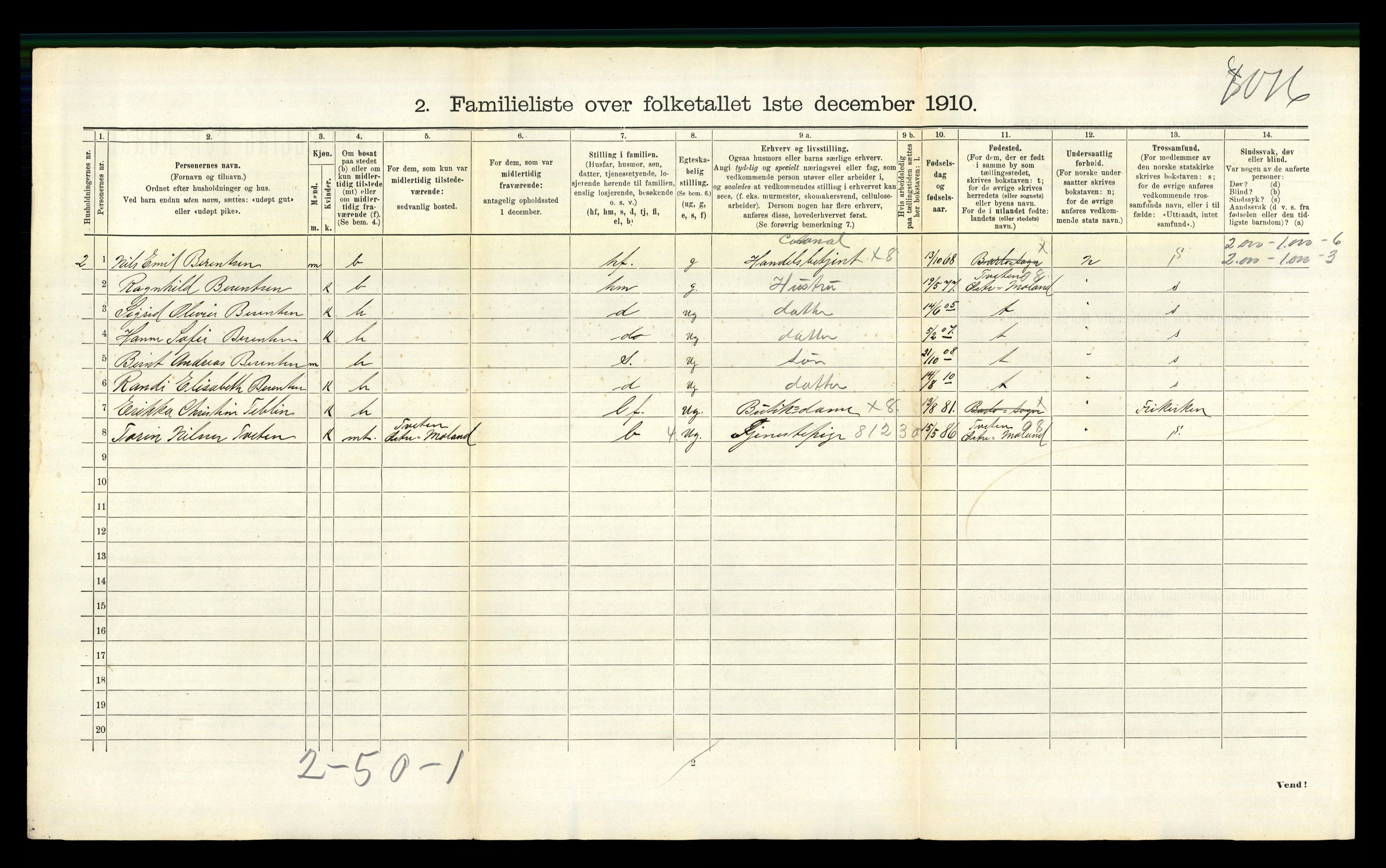 RA, 1910 census for Arendal, 1910, p. 4812