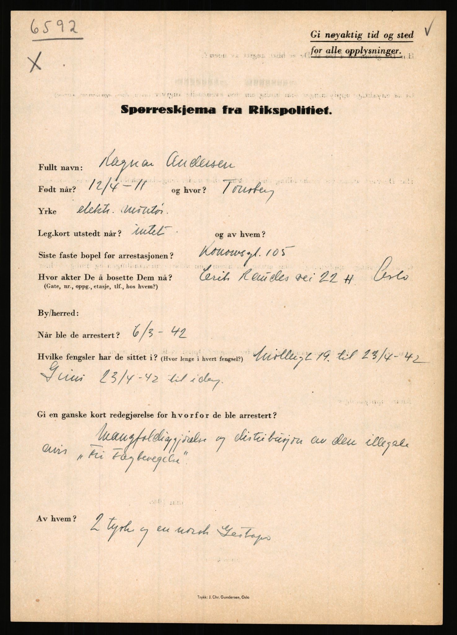 Rikspolitisjefen, AV/RA-S-1560/L/L0001: Abelseth, Rudolf - Berentsen, Odd, 1940-1945, p. 541