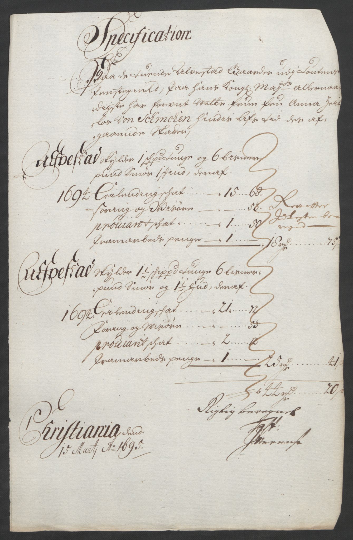 Rentekammeret inntil 1814, Reviderte regnskaper, Fogderegnskap, RA/EA-4092/R18/L1292: Fogderegnskap Hadeland, Toten og Valdres, 1693-1694, p. 429