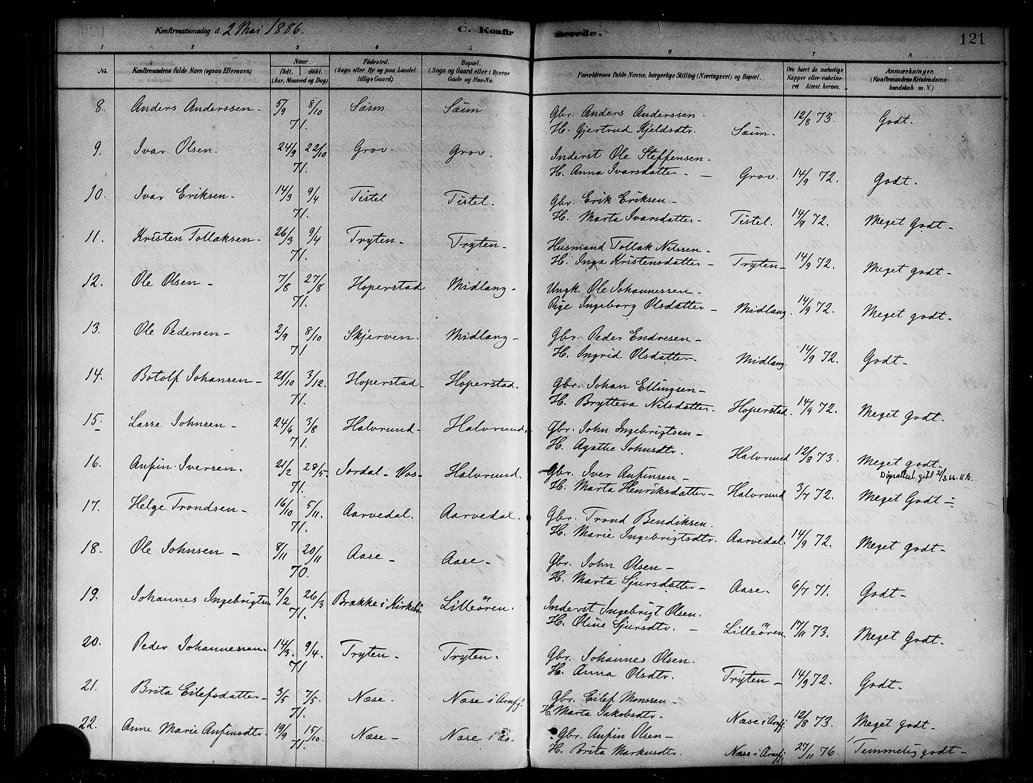 Vik sokneprestembete, SAB/A-81501: Parish register (official) no. B 1, 1878-1890, p. 121