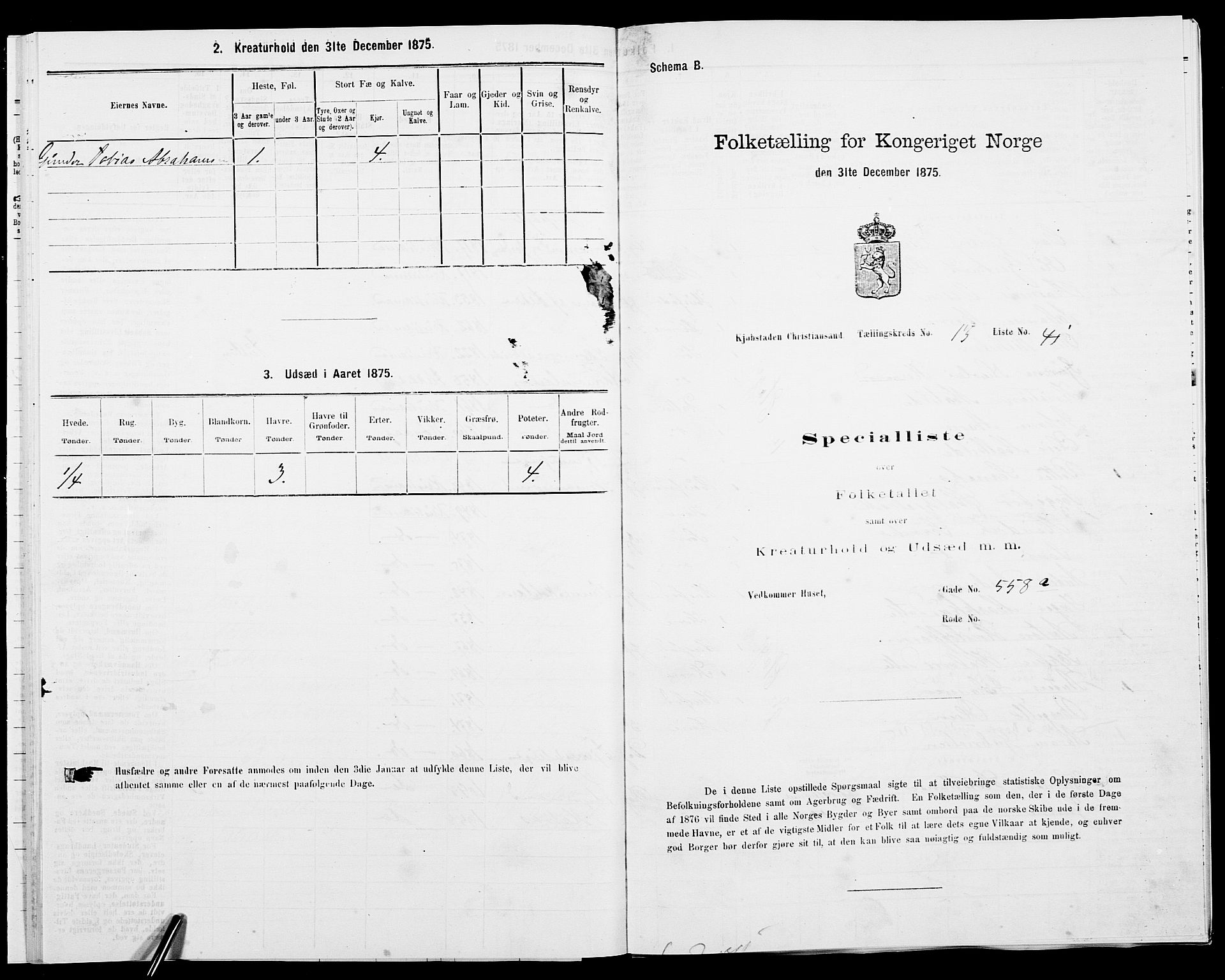 SAK, 1875 census for 1001P Kristiansand, 1875, p. 2093