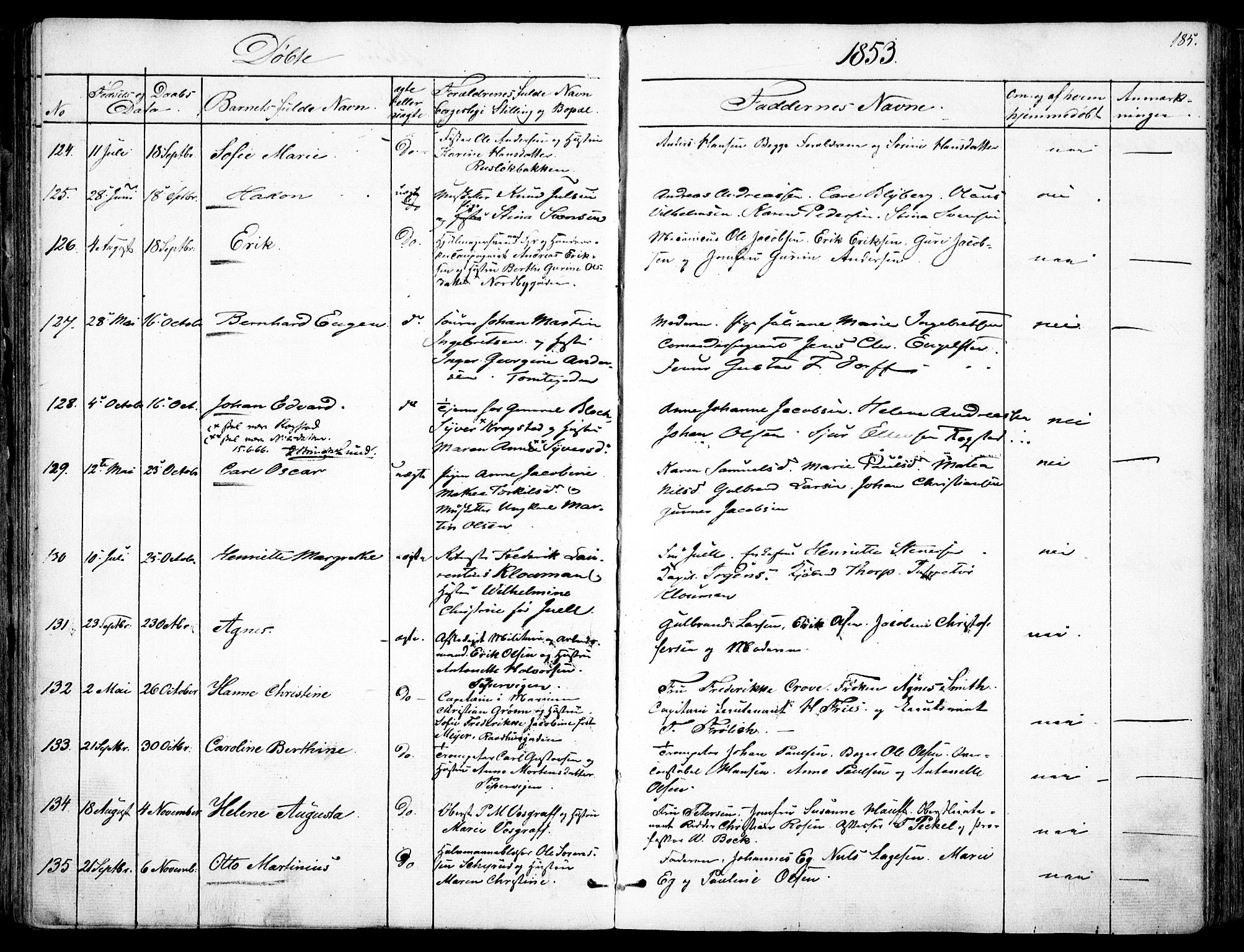 Garnisonsmenigheten Kirkebøker, AV/SAO-A-10846/F/Fa/L0008: Parish register (official) no. 8, 1842-1859, p. 185