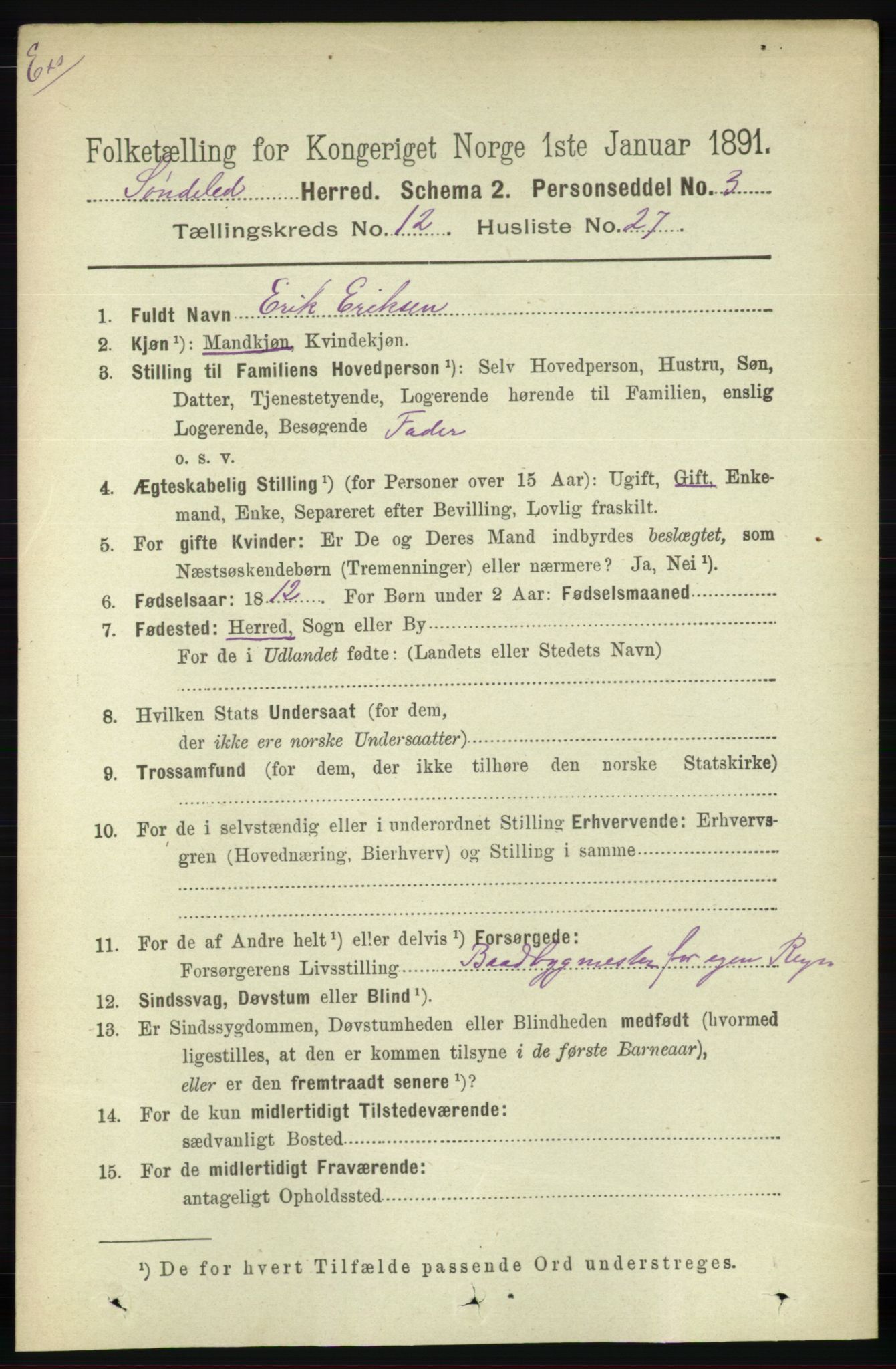 RA, Census 1891 for Nedenes amt: Gjenparter av personsedler for beslektede ektefeller, menn, 1891, p. 161