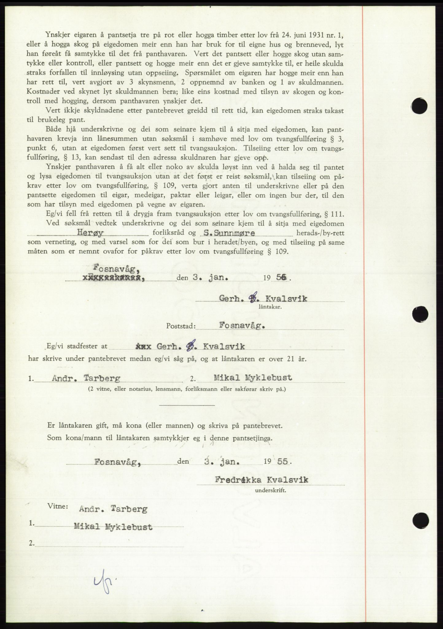 Søre Sunnmøre sorenskriveri, AV/SAT-A-4122/1/2/2C/L0126: Mortgage book no. 14B, 1954-1955, Diary no: : 305/1955