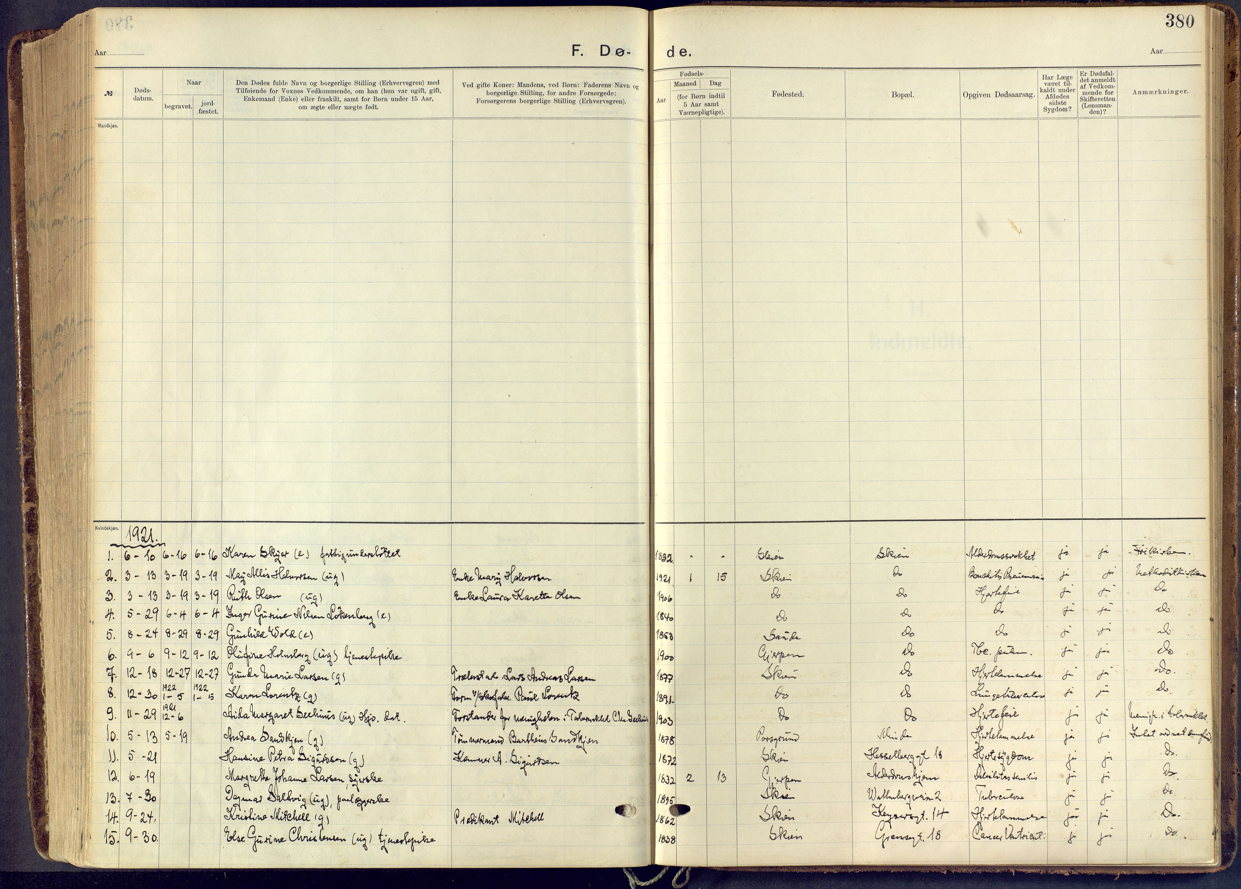 Skien kirkebøker, AV/SAKO-A-302/F/Fa/L0013: Parish register (official) no. 13, 1915-1921, p. 380
