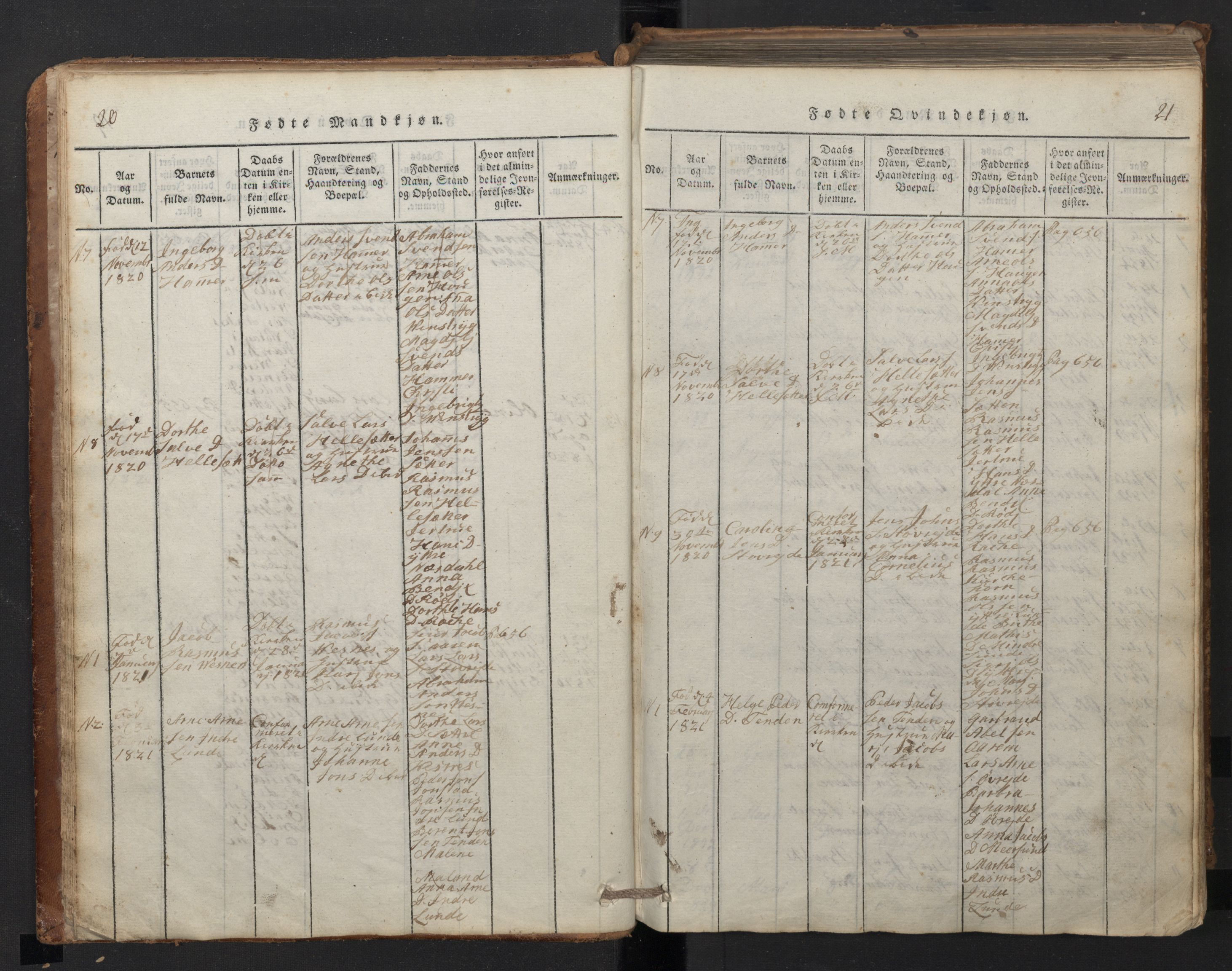 Stryn Sokneprestembete, SAB/A-82501: Parish register (copy) no. A 1, 1816-1844, p. 20-21