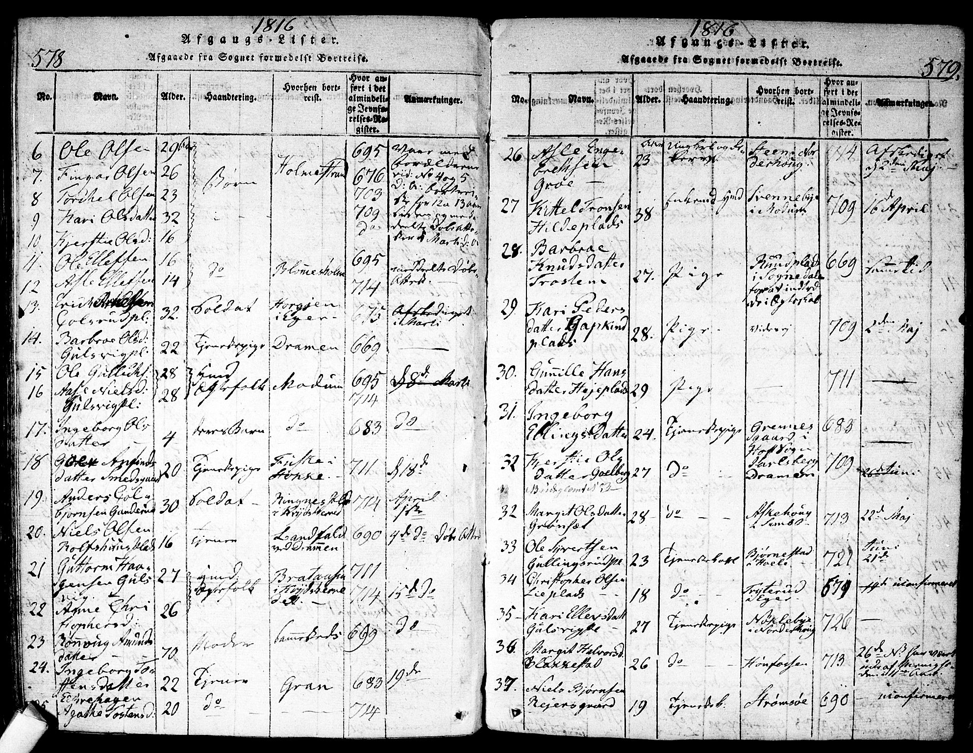 Nes kirkebøker, AV/SAKO-A-236/F/Fa/L0007: Parish register (official) no. 7, 1815-1823, p. 578-579