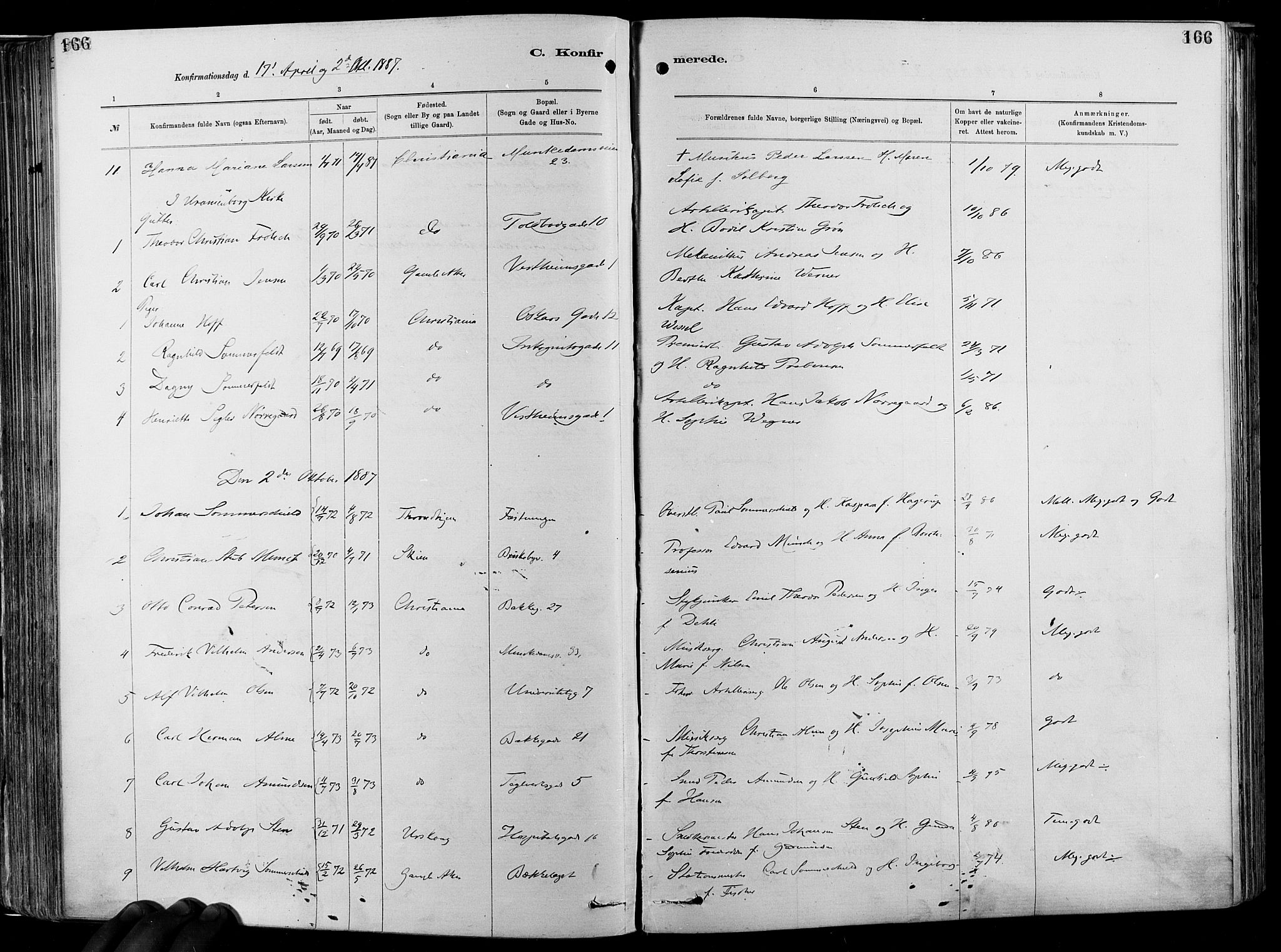 Garnisonsmenigheten Kirkebøker, AV/SAO-A-10846/F/Fa/L0012: Parish register (official) no. 12, 1880-1893, p. 166