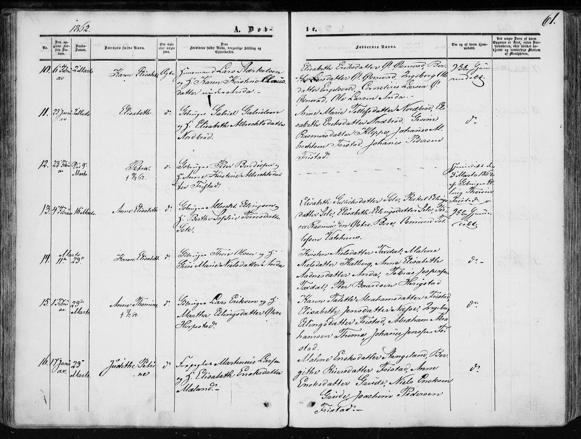 Klepp sokneprestkontor, AV/SAST-A-101803/001/3/30BA/L0005: Parish register (official) no. A 5, 1853-1870, p. 61