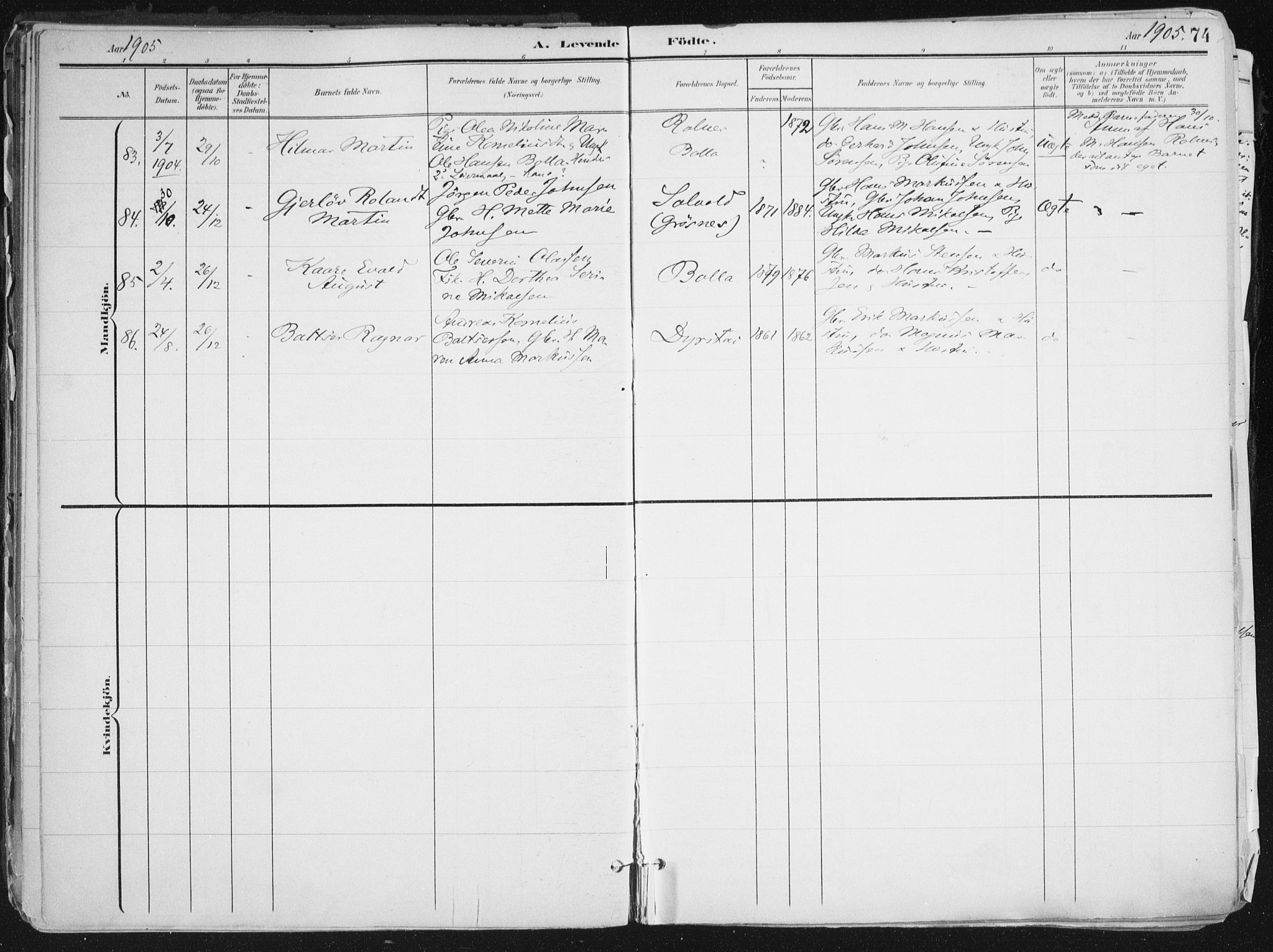 Ibestad sokneprestembete, SATØ/S-0077/H/Ha/Haa/L0017kirke: Parish register (official) no. 17, 1901-1914, p. 74