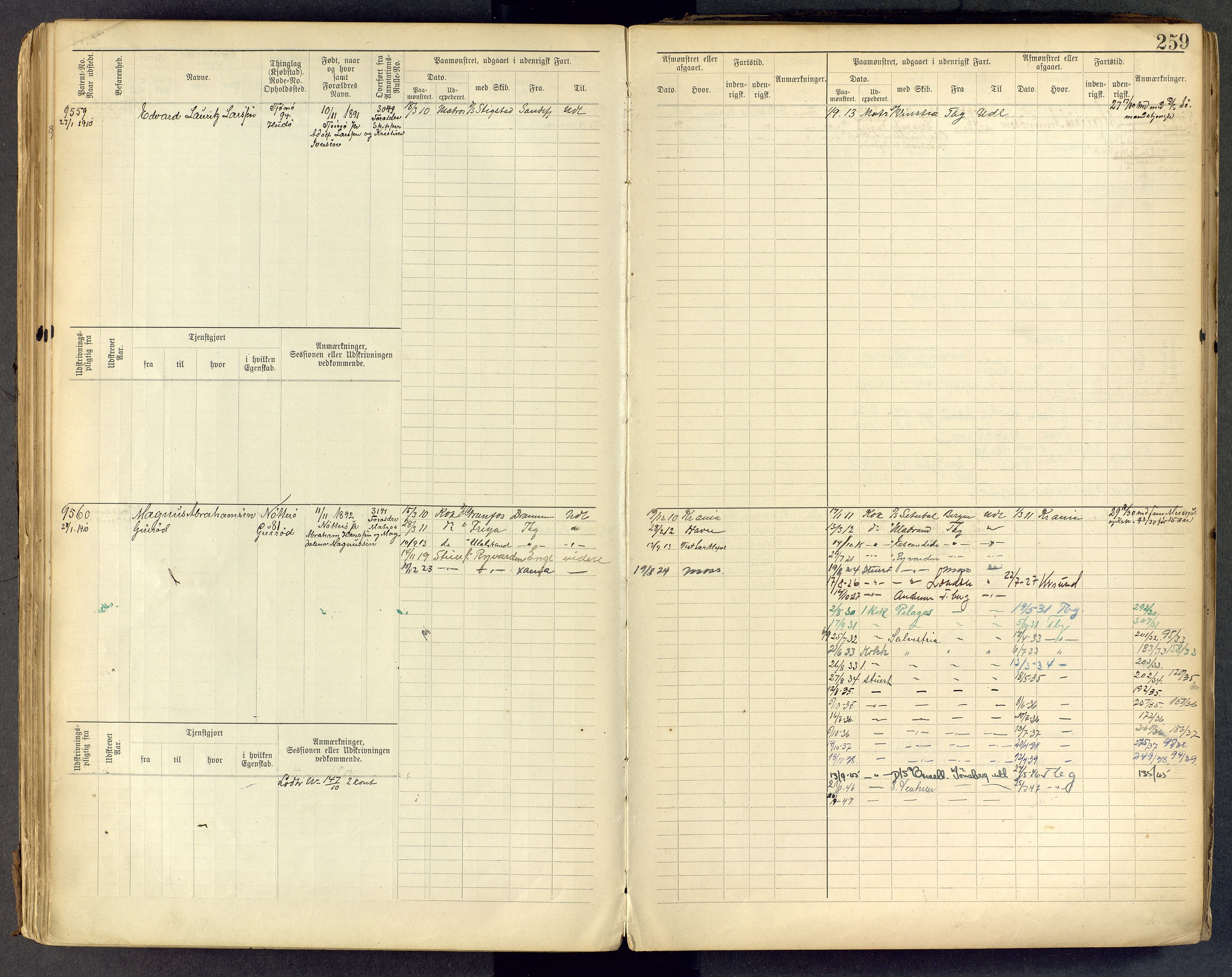 Tønsberg innrulleringskontor, AV/SAKO-A-786/F/Fc/Fcb/L0009: Hovedrulle Patent nr. 9043-9992, 1900-1921, p. 259