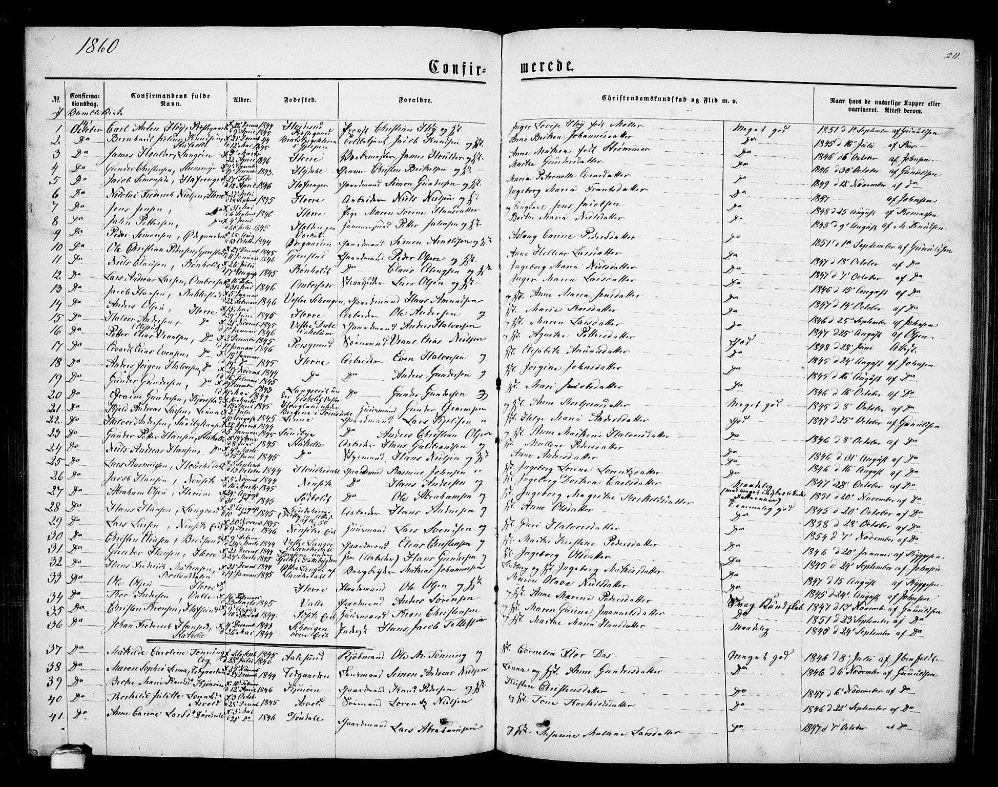 Bamble kirkebøker, AV/SAKO-A-253/G/Ga/L0006: Parish register (copy) no. I 6, 1860-1876, p. 211