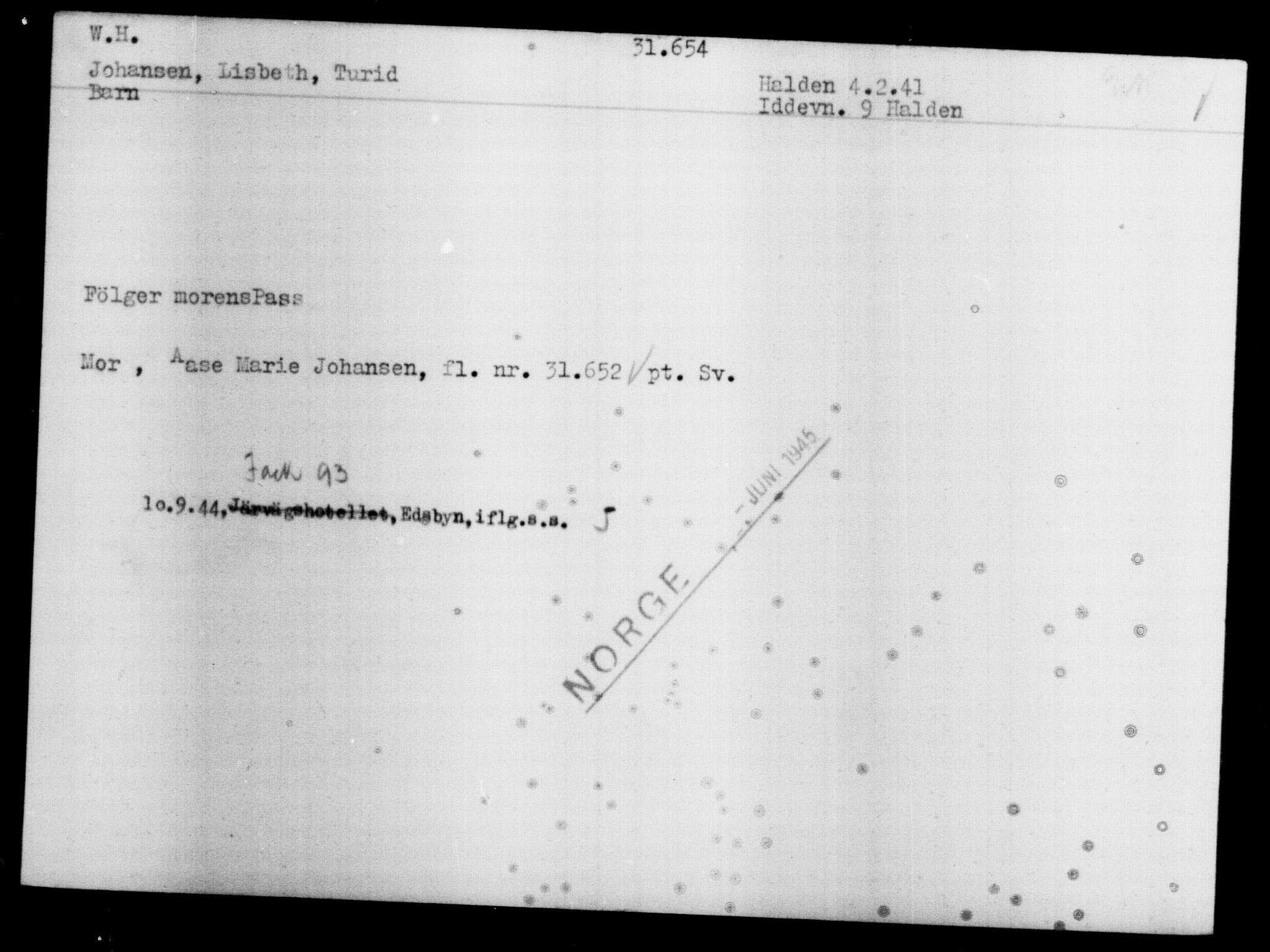 Den Kgl. Norske Legasjons Flyktningskontor, RA/S-6753/V/Va/L0013: Kjesäterkartoteket.  Flyktningenr. 31500-34731, 1940-1945, p. 167