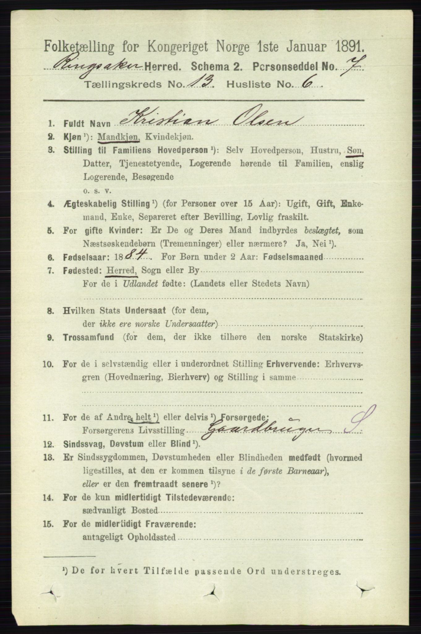 RA, 1891 census for 0412 Ringsaker, 1891, p. 7243
