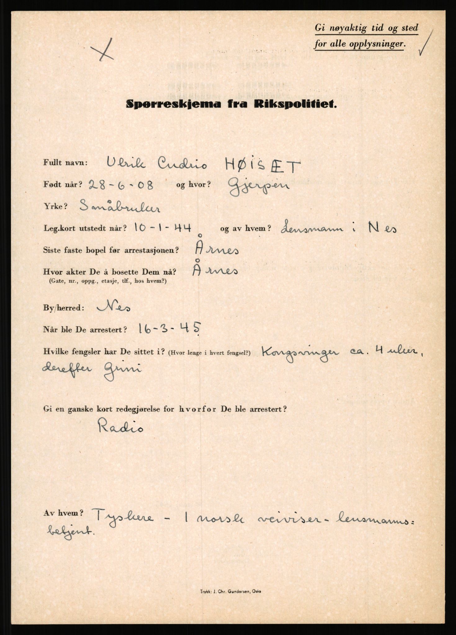 Rikspolitisjefen, AV/RA-S-1560/L/L0007: Heen, Erik C. - Iversen, Trygve, 1940-1945, p. 909