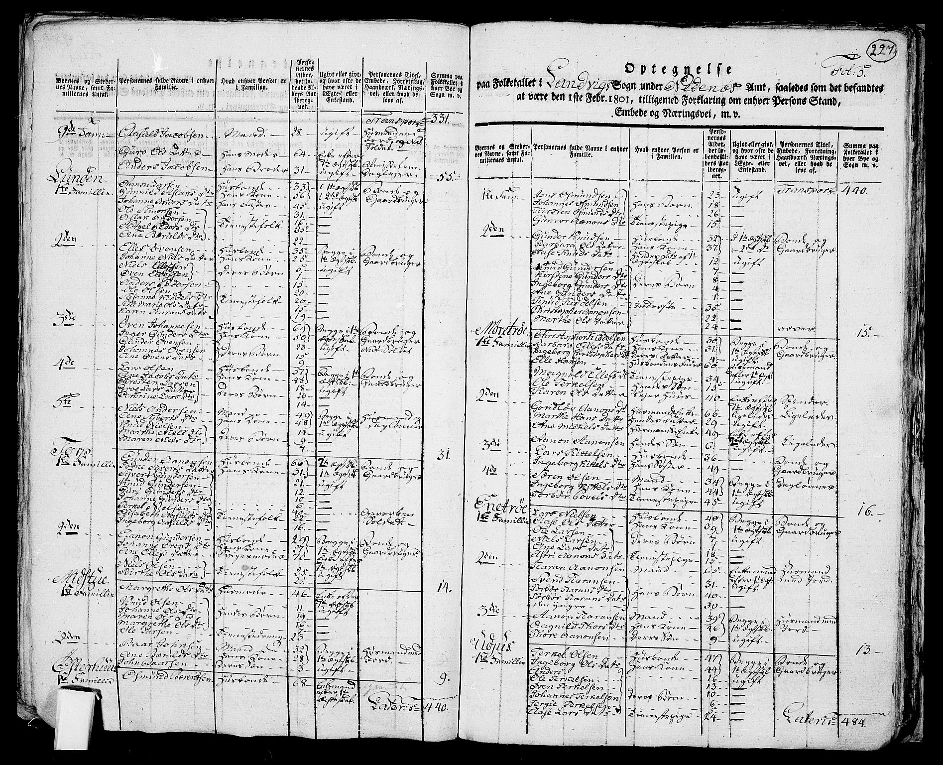 RA, 1801 census for 0924P Homedal, 1801, p. 226b-227a
