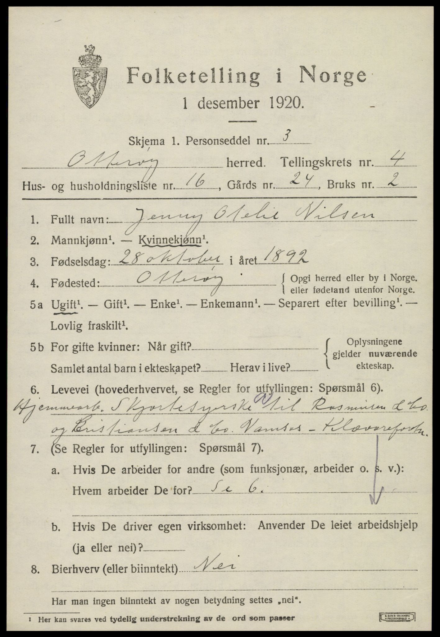 SAT, 1920 census for Otterøy, 1920, p. 1925
